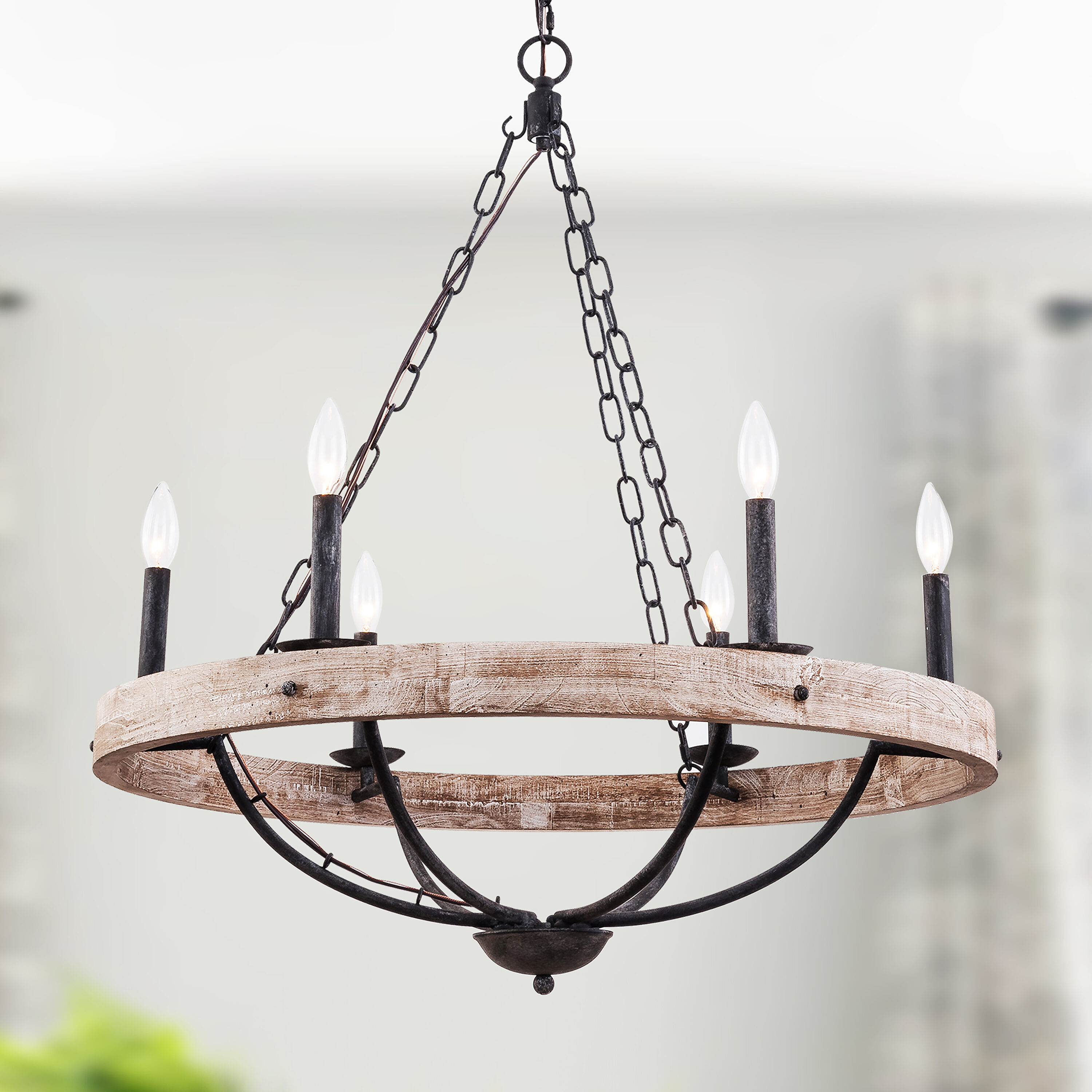 Cusp Barn FC4030 6-Light Weathered Wood Craftsman Dry Rated Chandelier ...