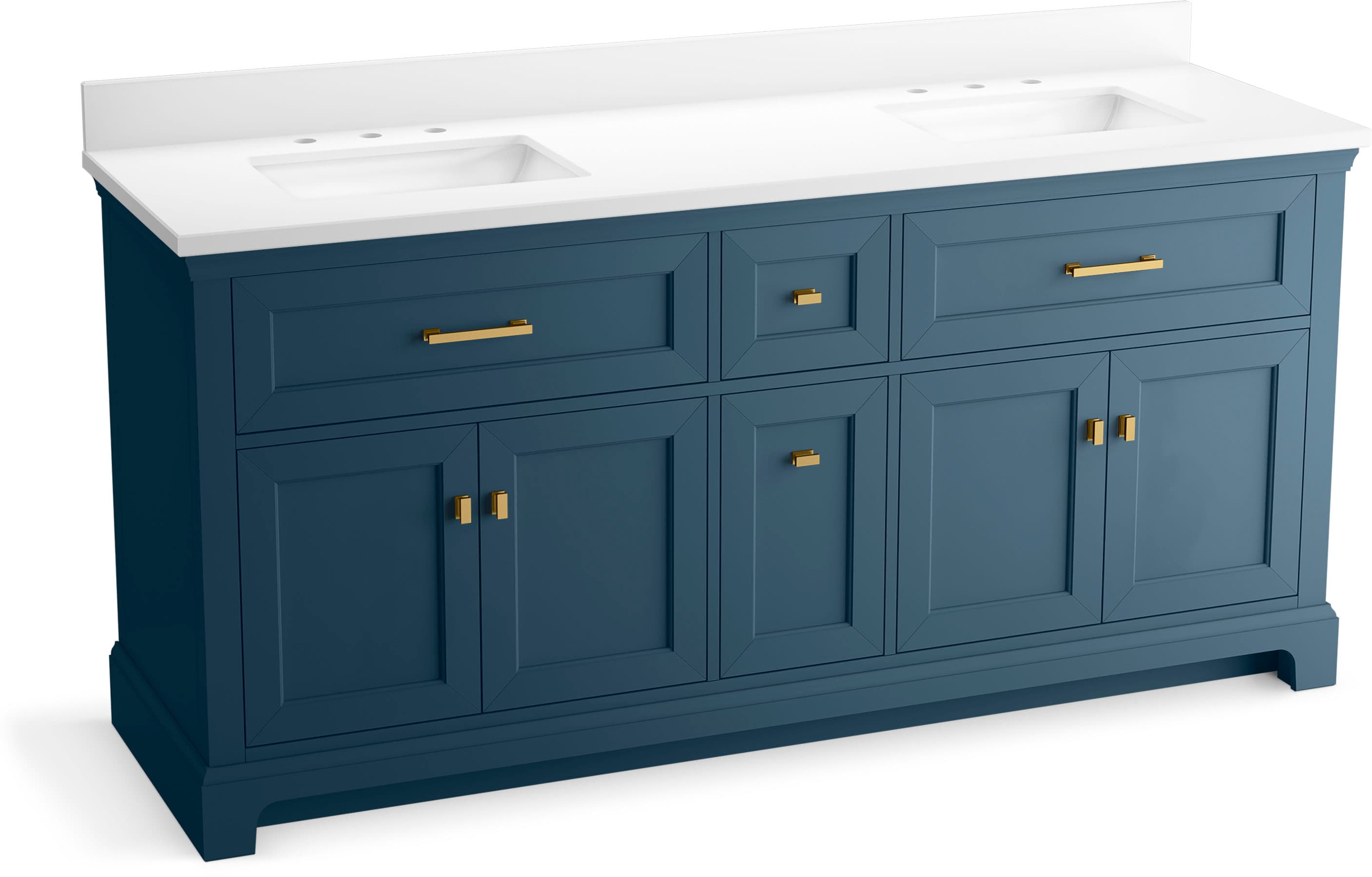 KOHLER 29264-BD1-TDB Charlemont 72-in Tidal Blue Undermount Double Sink Bathroom Vanity with Pure White Quartz Top
