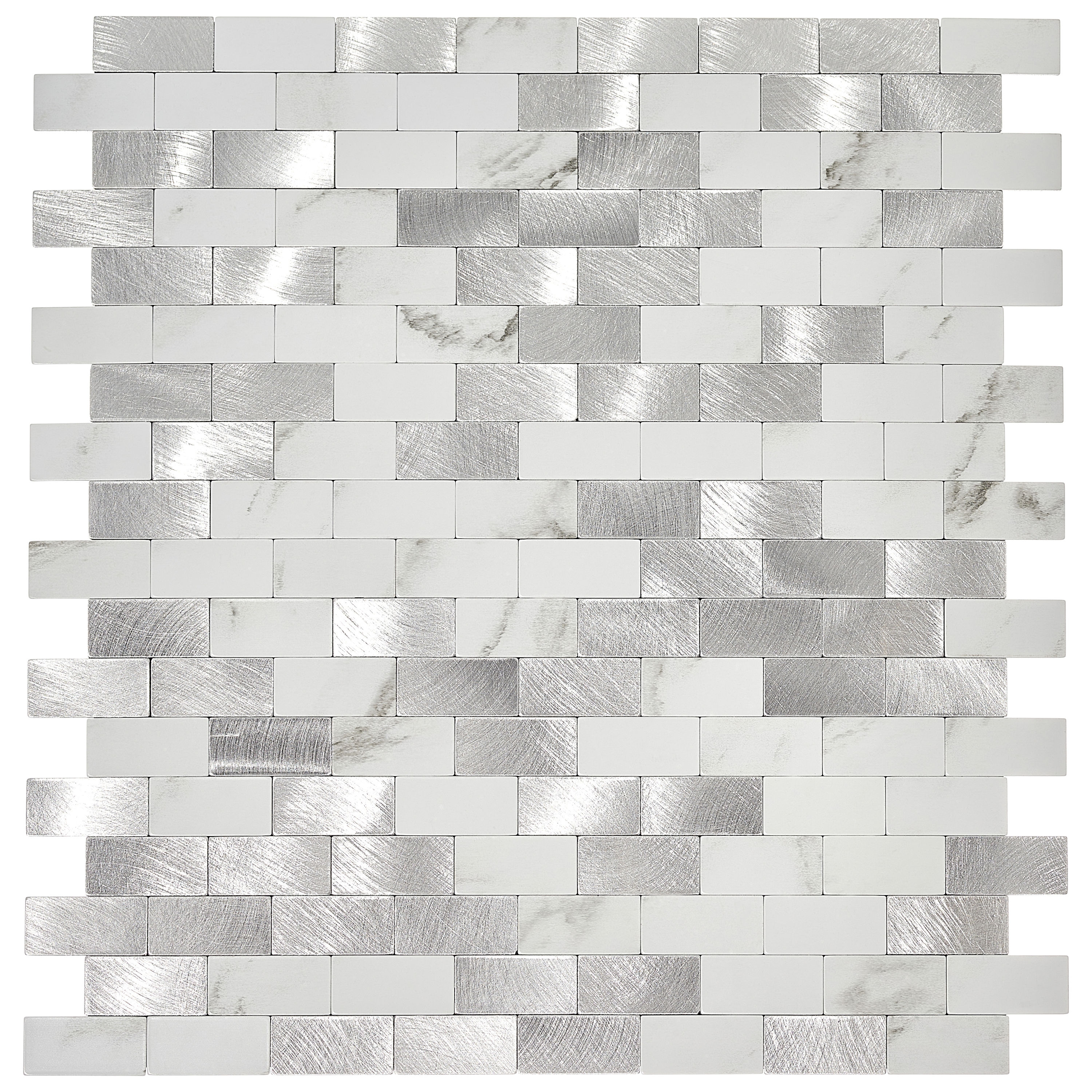 Avant Decor Soho Silver/White Marble 11-in x 11-in Polished Metal ...