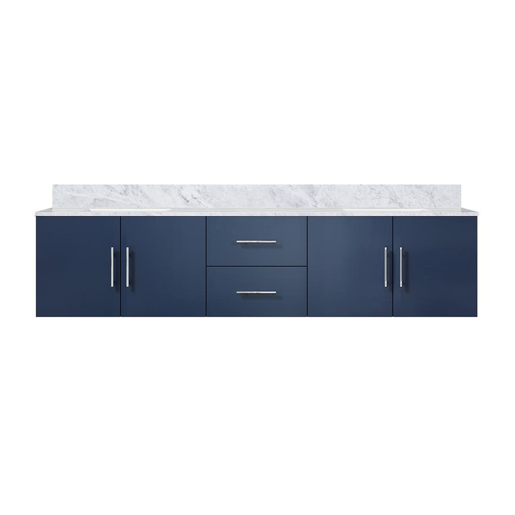 LIVACA - 80 inch x 22 inch Navy Blue Solid Wood Bathroom Vanity with Carrara Marble Top and Soft ...