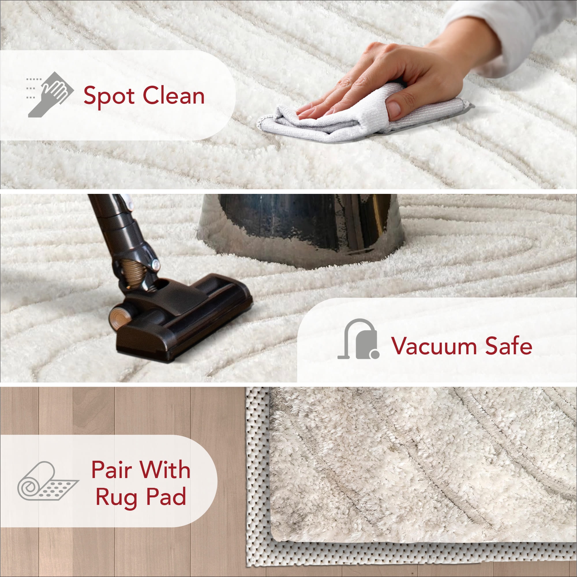 Isabel Swirl Off-White Tufted Shag Area Rug, 7'6" x 9'6"