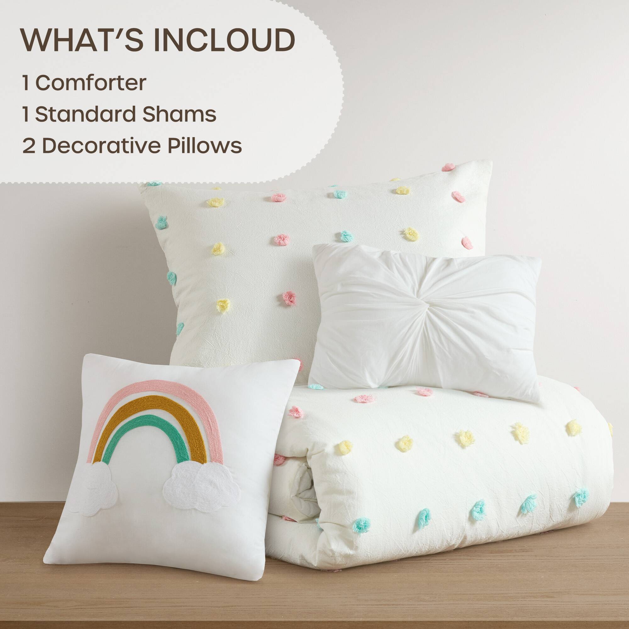 Cozy Cotton Twin Pom Pom Kids' Quilt Set in White