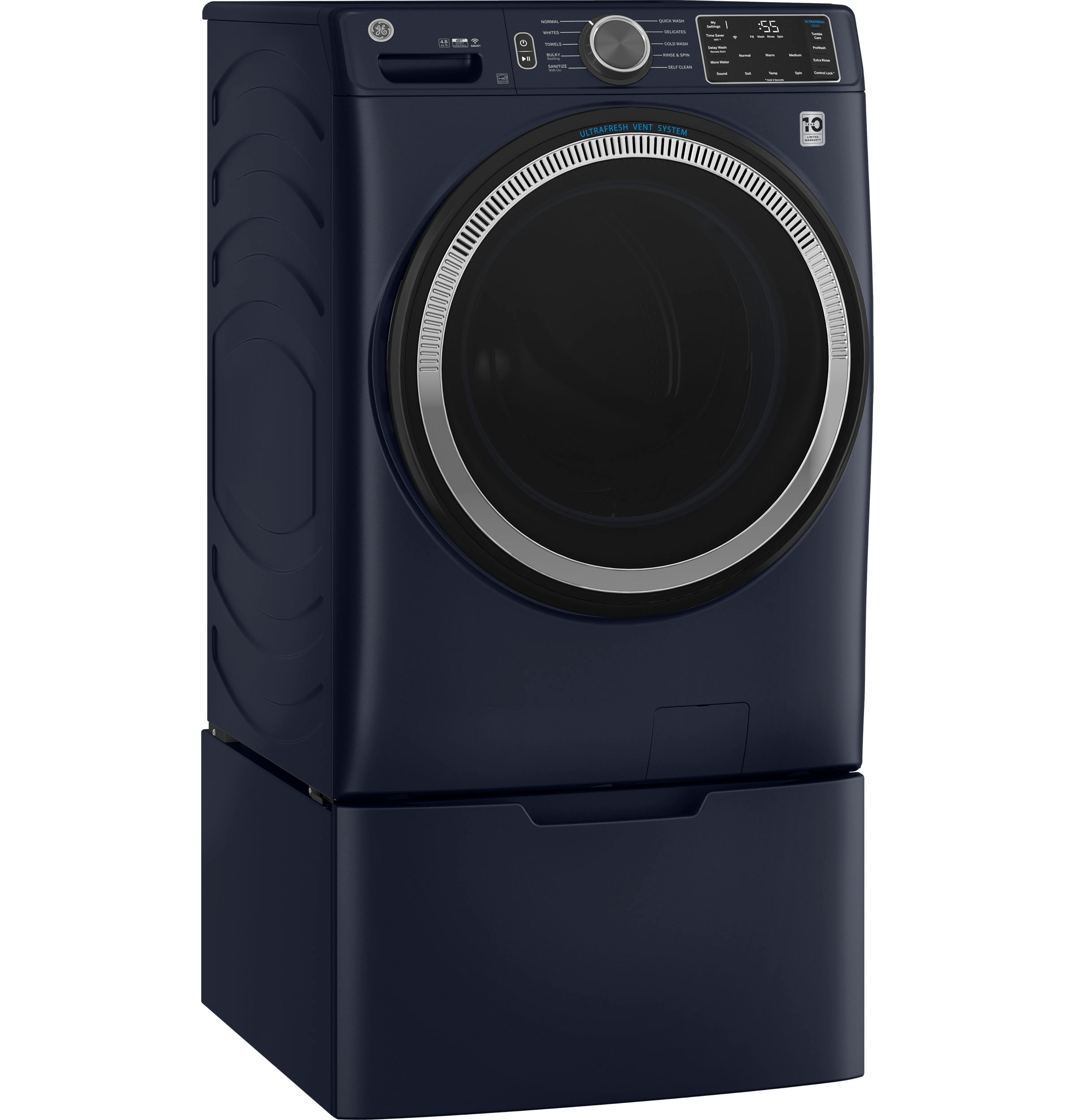 GE UltraFresh Vent System 4.8-cu ft Stackable Smart Front-Load Washer  (Sapphire Blue) ENERGY STAR in the Front-Load Washers department at
