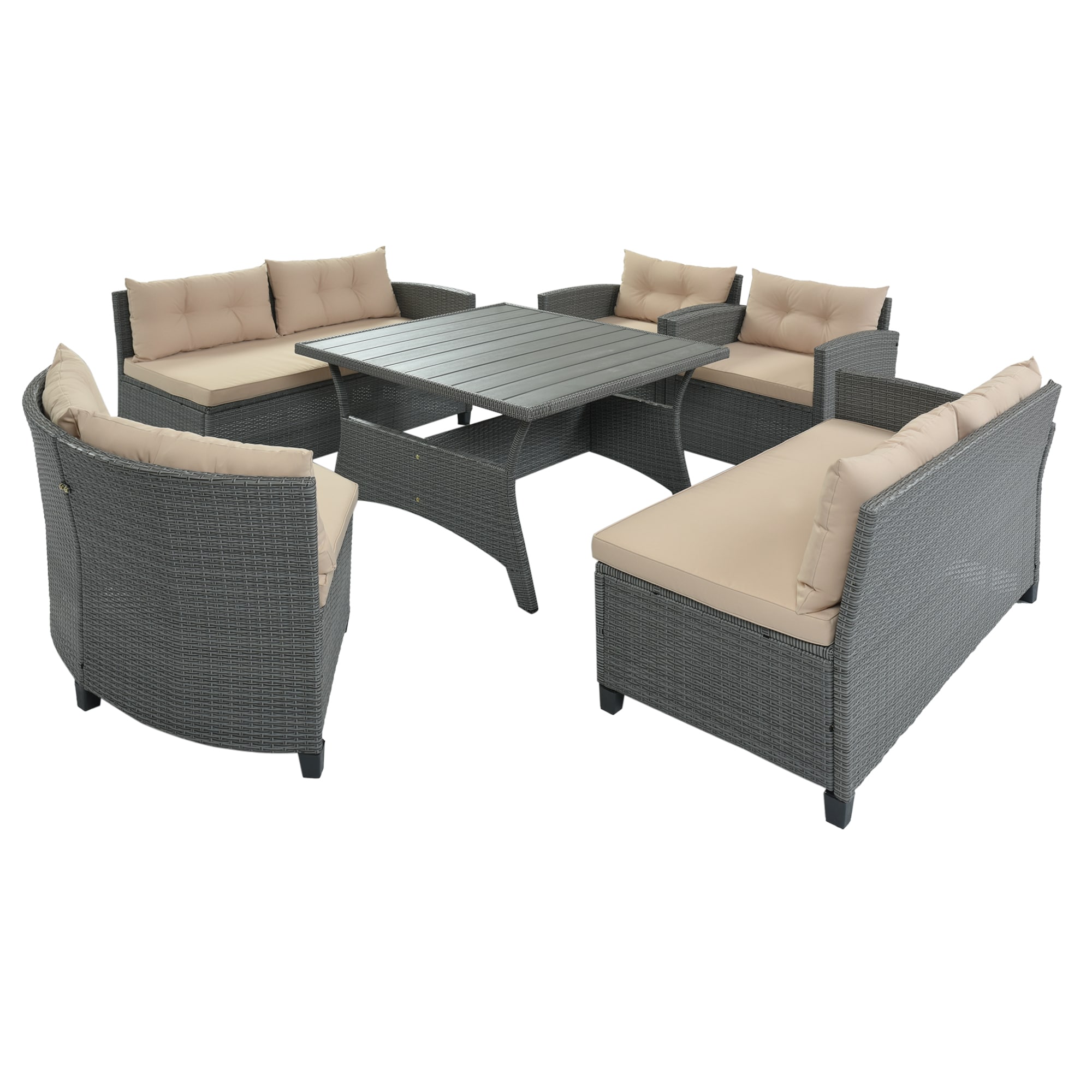 Flynama YC-V-1213AAA Outdoor 6-Piece Wicker Patio Conversation Seating Set With Beige Cushions