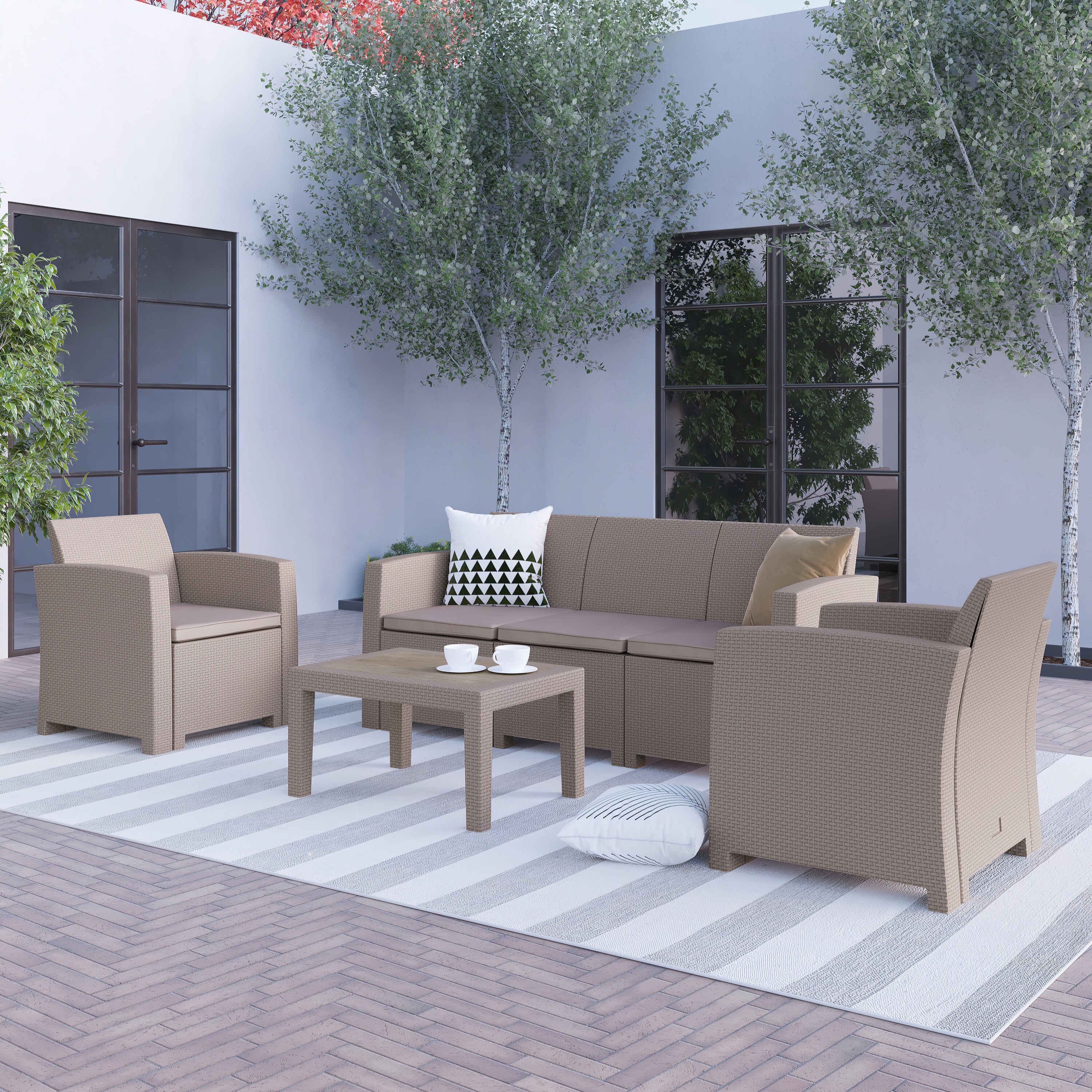Flash Furniture 889142215769 Seneca 4-Piece Patio Conversation Set with Gray Cushions