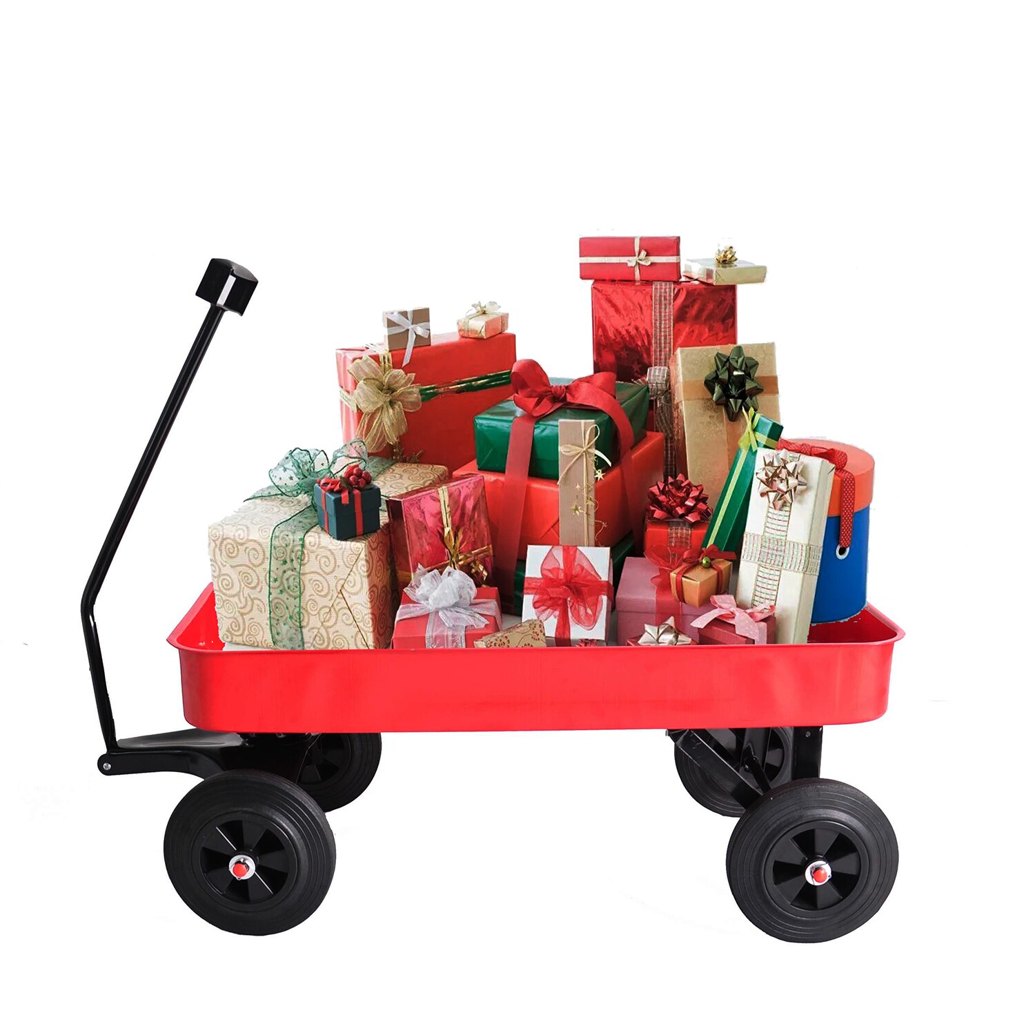 SINOFURN Red Steel Garden Cart Wagon with 280 lbs. Capacity and Ultra ...