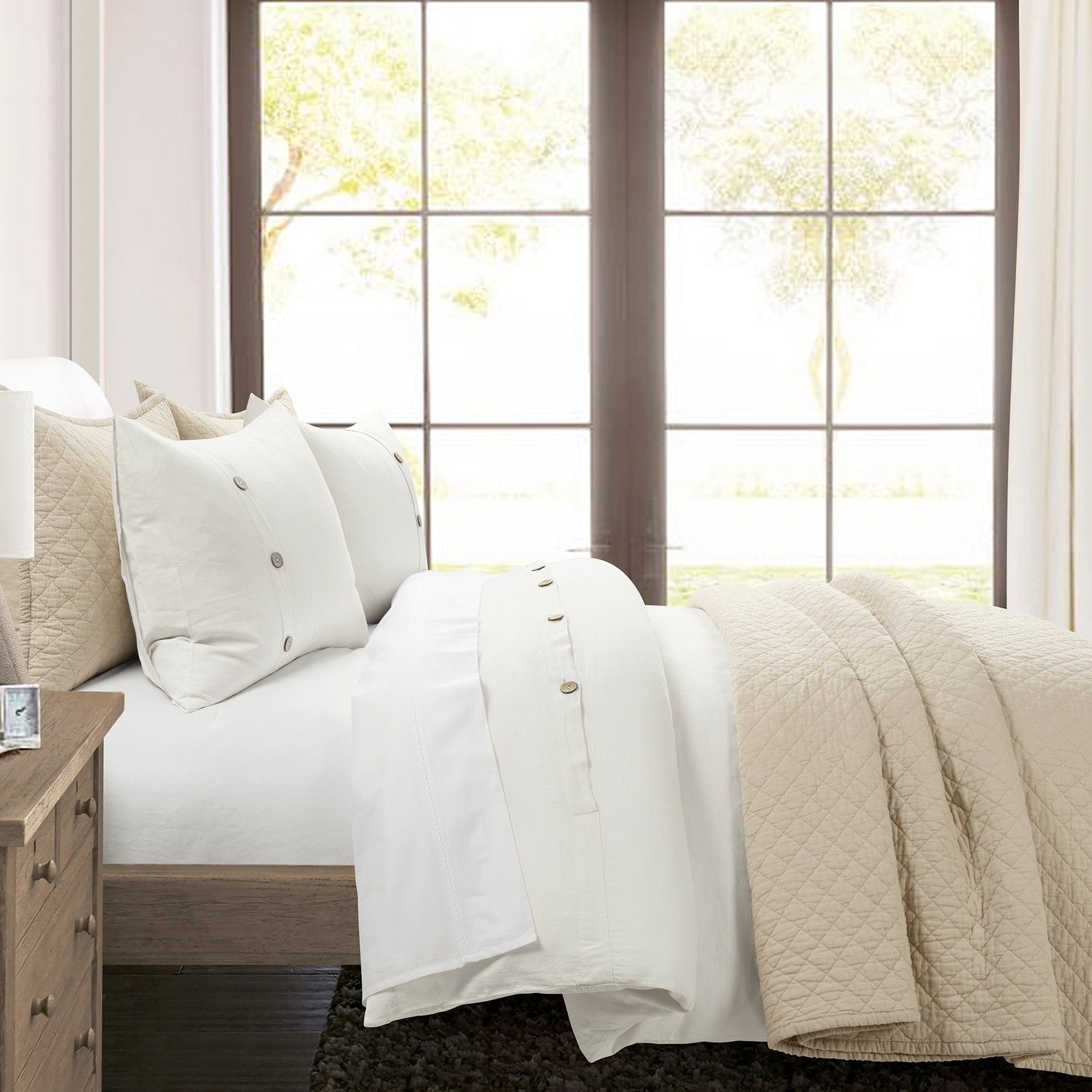 Off-White Belgian Flax Linen Cotton Blend King/California King Duvet Cover Set