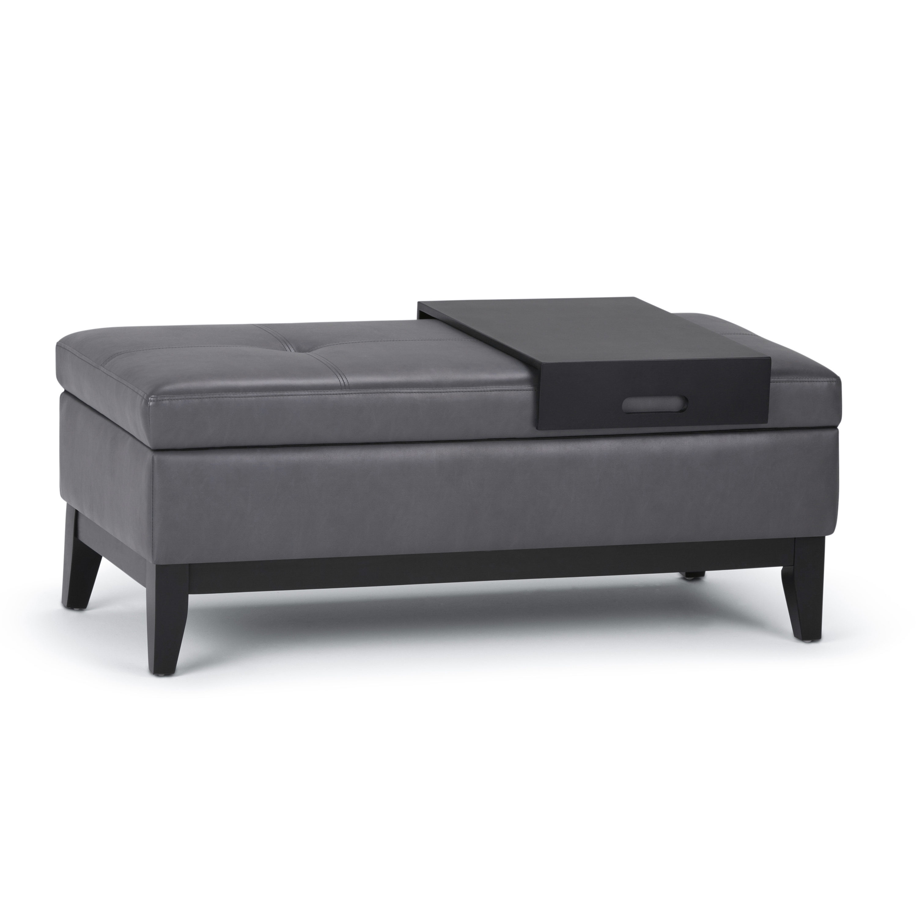 Simpli Home 3AXCOT-245-G Oregon Modern Stone Grey Faux Leather Storage Ottoman
