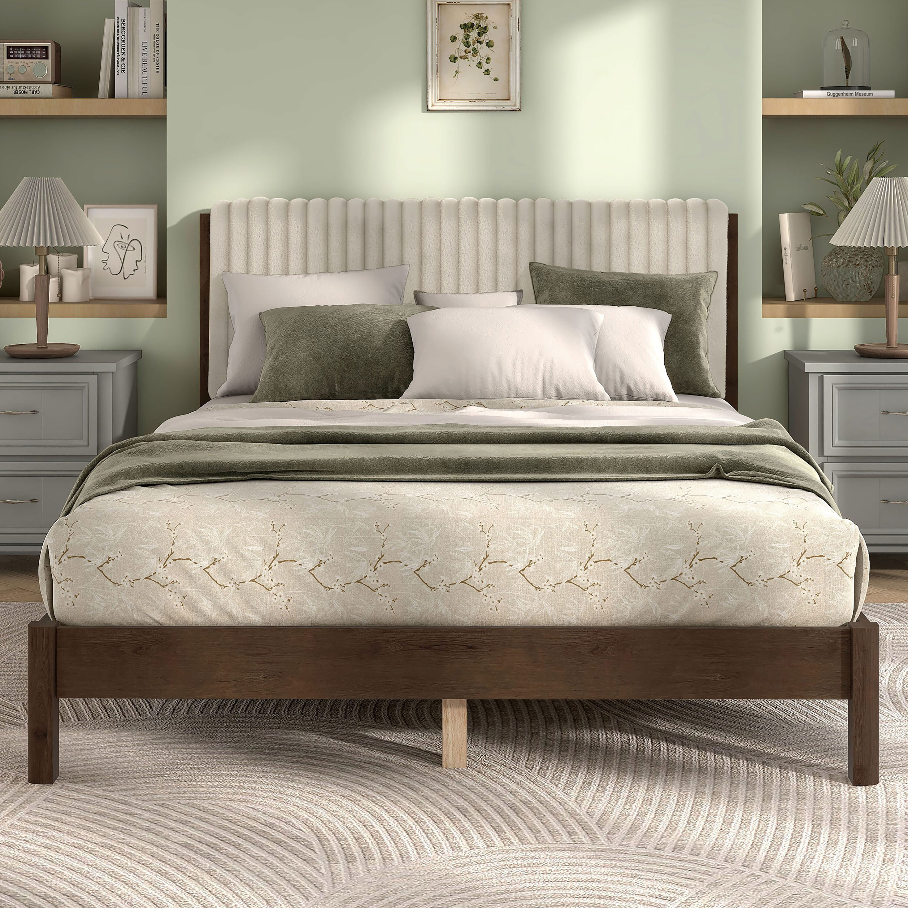 Furniture of America EC-7223LB-Q Alder Dark Walnut, Light Brown Queen Wood Platform Bed