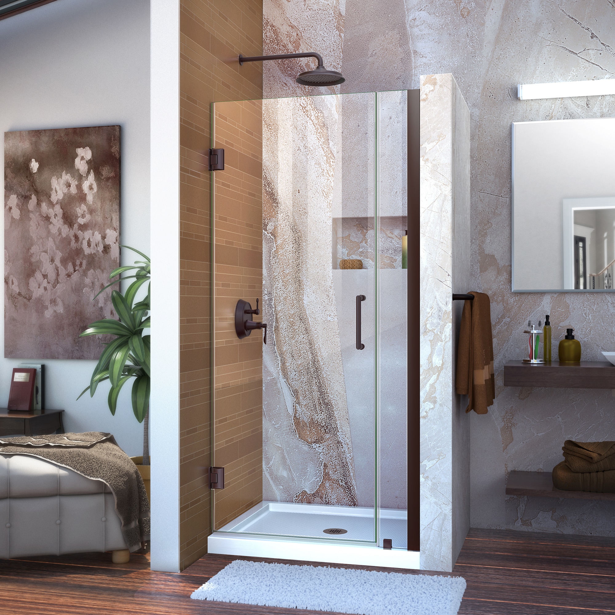 DreamLine SHDR-20327210-06 Unidoor Oil Rubbed Bronze 32-in to 33-in W x 72-in H Frameless Hinged Shower door 3/8-in Thick Clear Glass