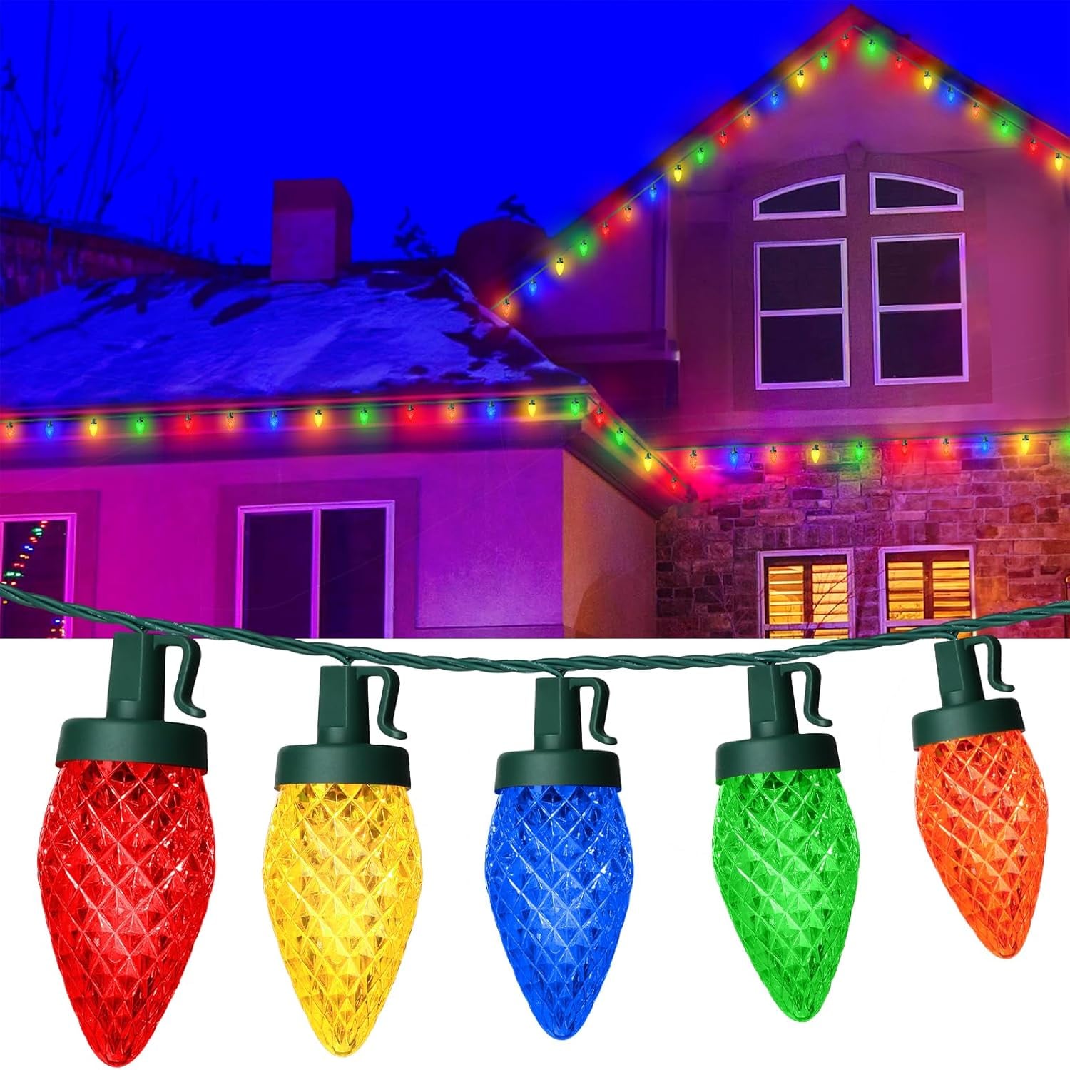 Nordic Hygge B0C85VM7ZJ C9 LED Christmas Lights – 67FT 100 Bulbs Waterproof and Extendable Outdoor String Lights for Holiday and Event Decor