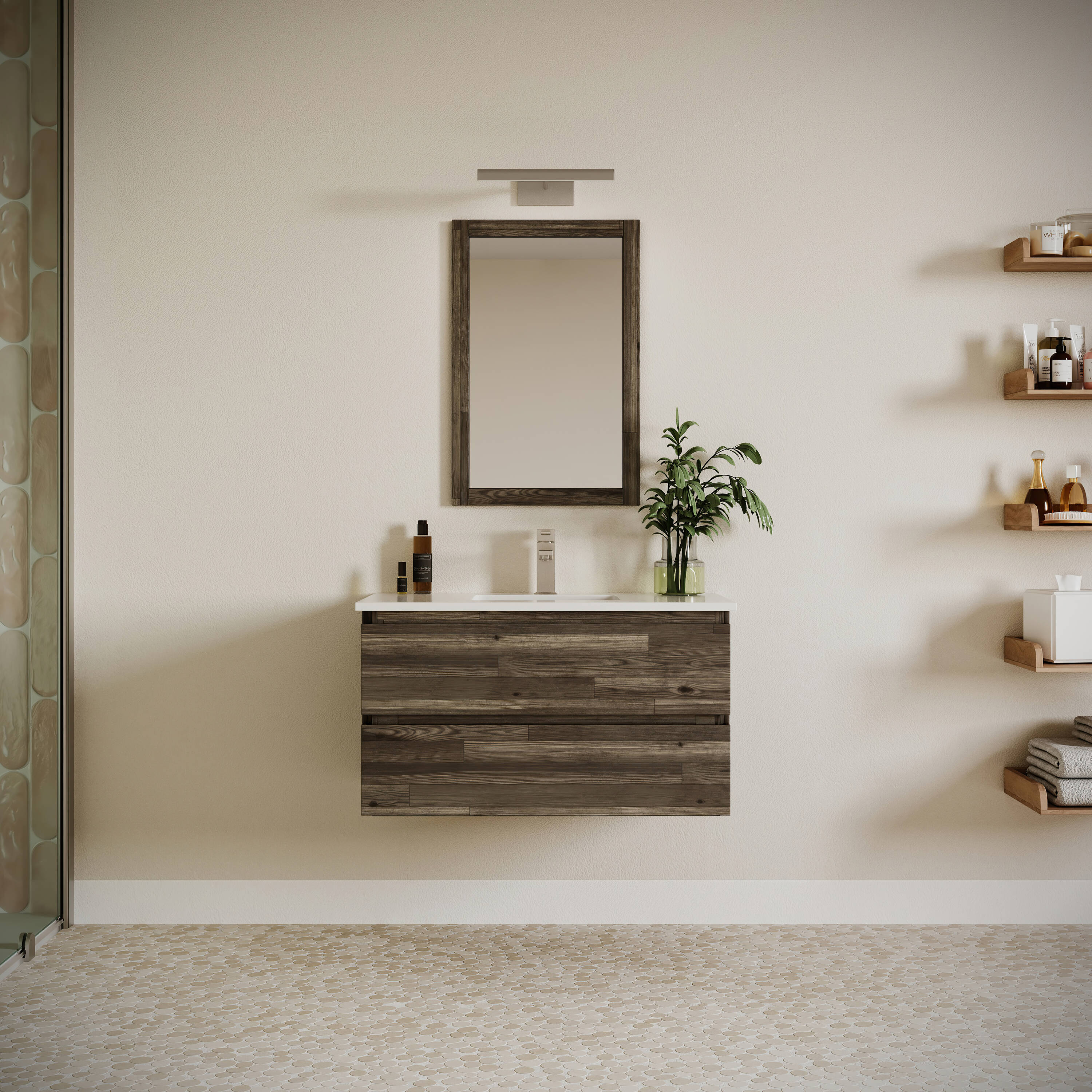 Fresca FCB3136ACA-CWH-U Formosa 36-in Acacia Wood Undermount Single sink Floating Bathroom Vanity with White Quartz Top