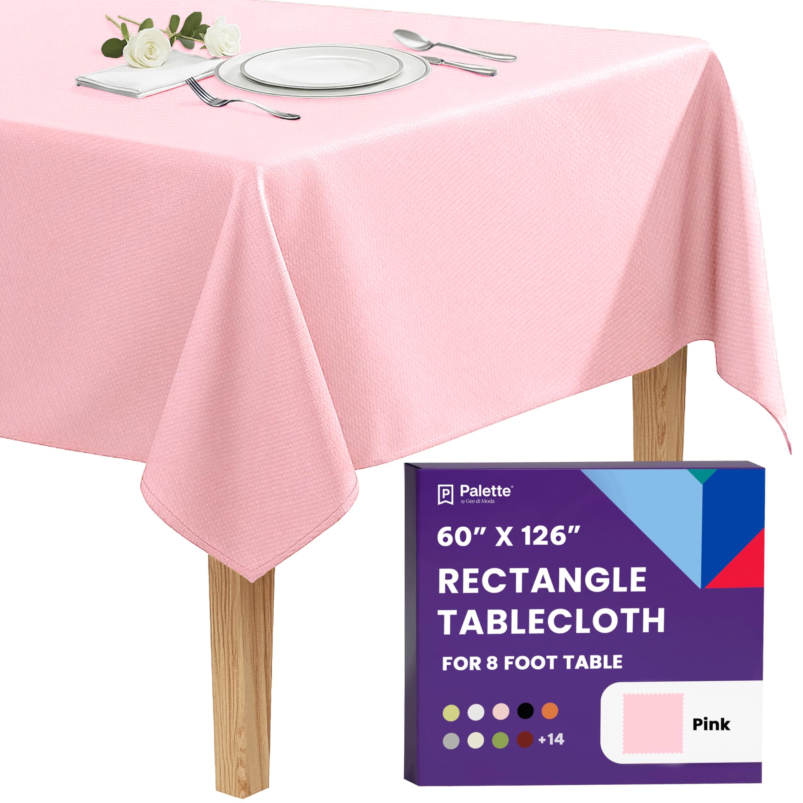 Gee Di Moda  Rectangle Tablecloth - 60 x 126 Inch Pink Rectangle Table Cloth - Heavy Duty Washable Fabric - for Buffet Table Holiday Party Dinner Wedding and Baby Shower