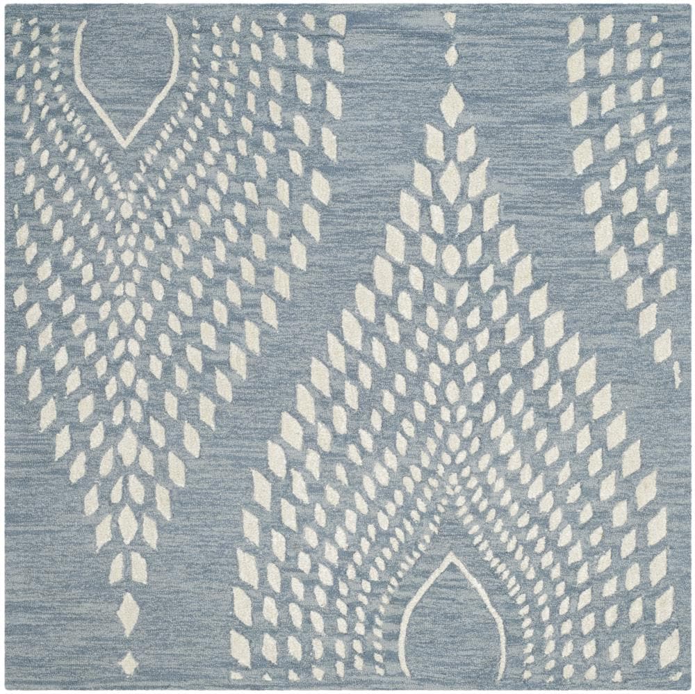 Safavieh BEL126A-5SQ Bella Cassia 5 x 5 (ft) Tufted Wool Blue/Ivory Square Indoor Abstract Farmhouse/Cottage Area rug