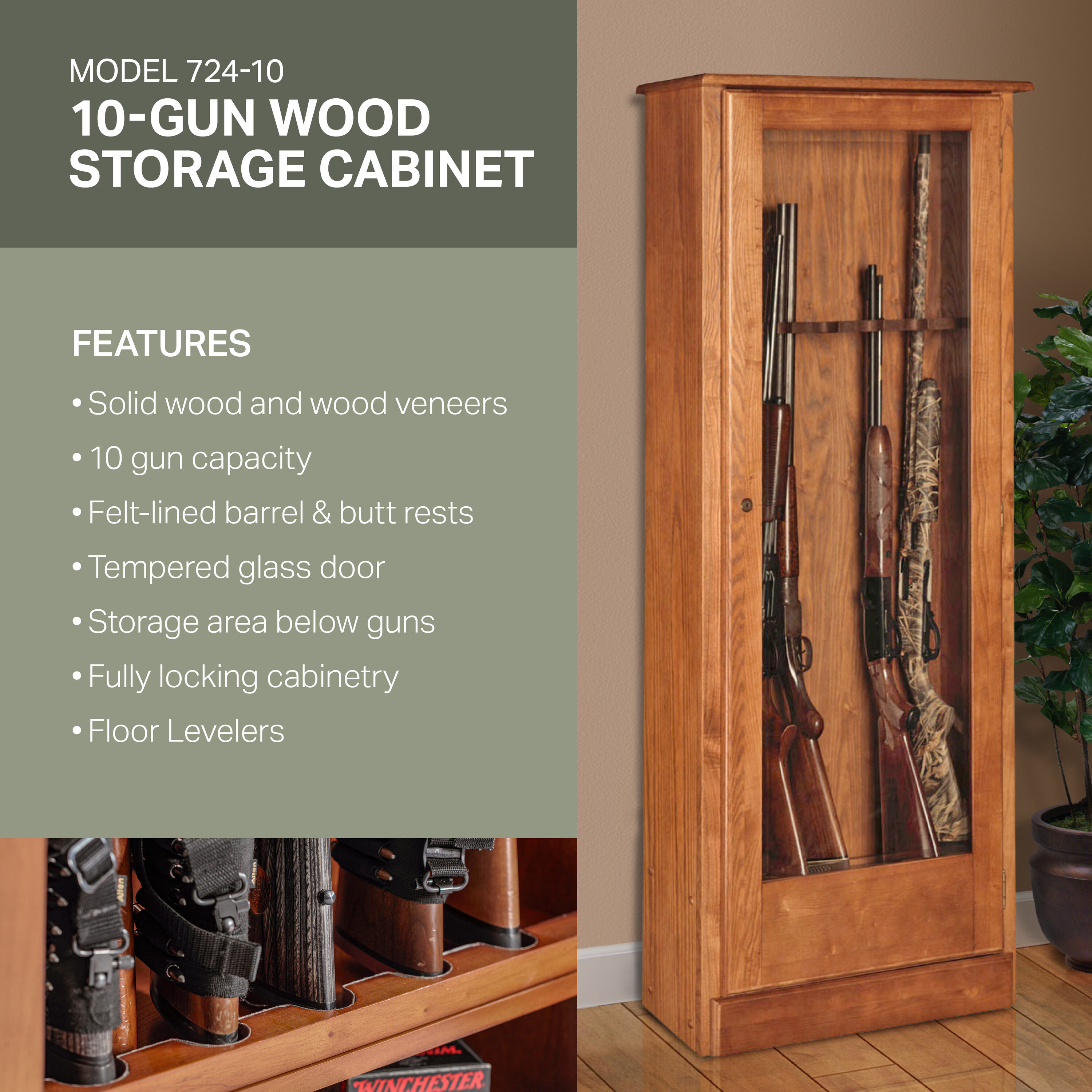 20-Gun Wood Gun Cabinet, Pine, Locking Storage Area