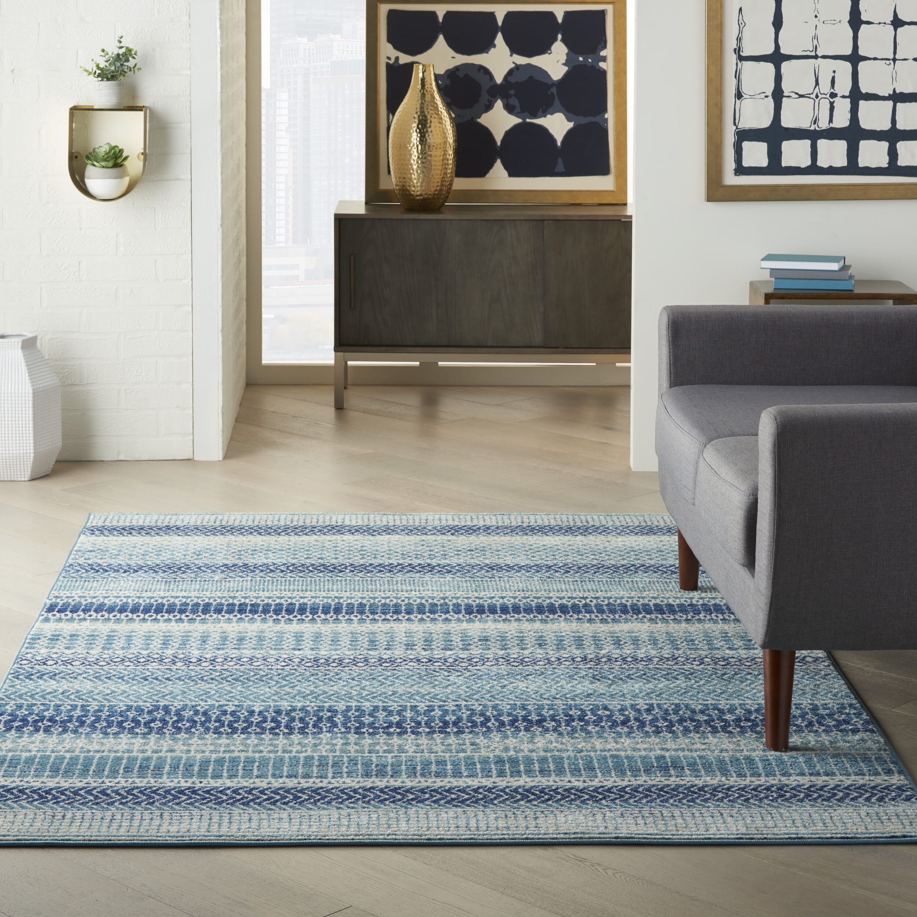Nourison 99446765994 Passion 3 x 5 (ft) Loomed Polypropylene Navy blue Rectangular Indoor Abstract Coastal Area rug