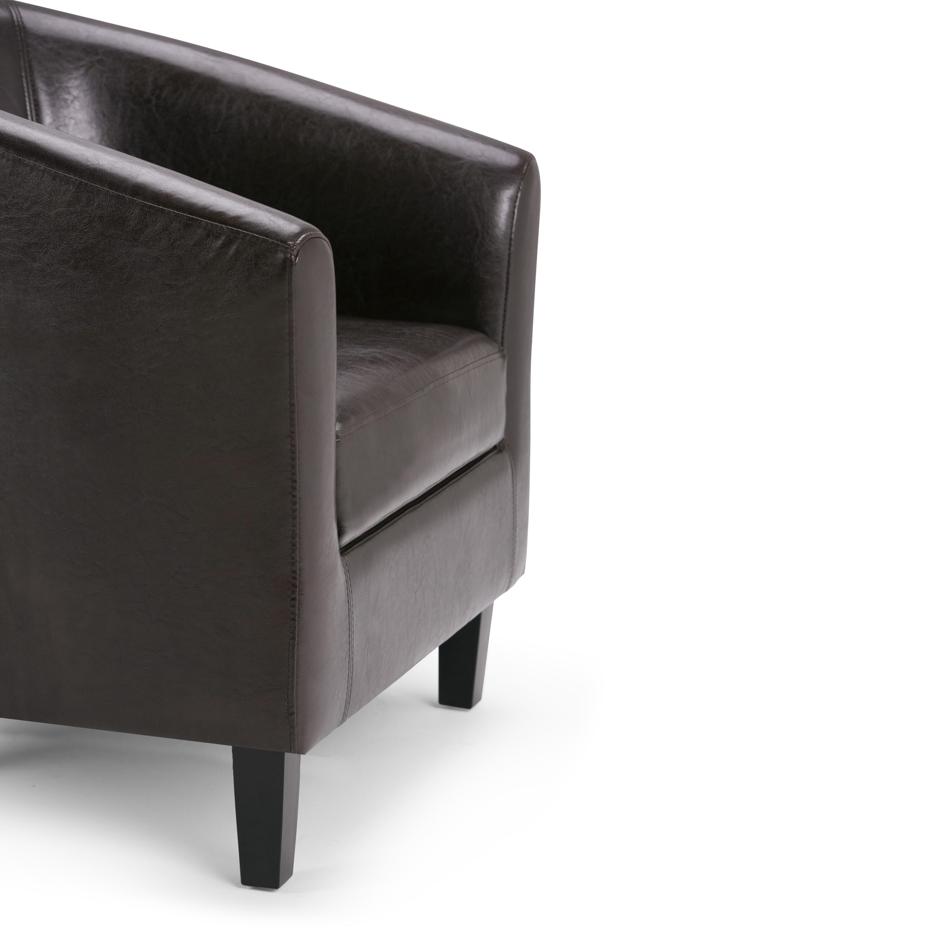 Austin Dark Brown Faux Leather Barrel Accent Chair