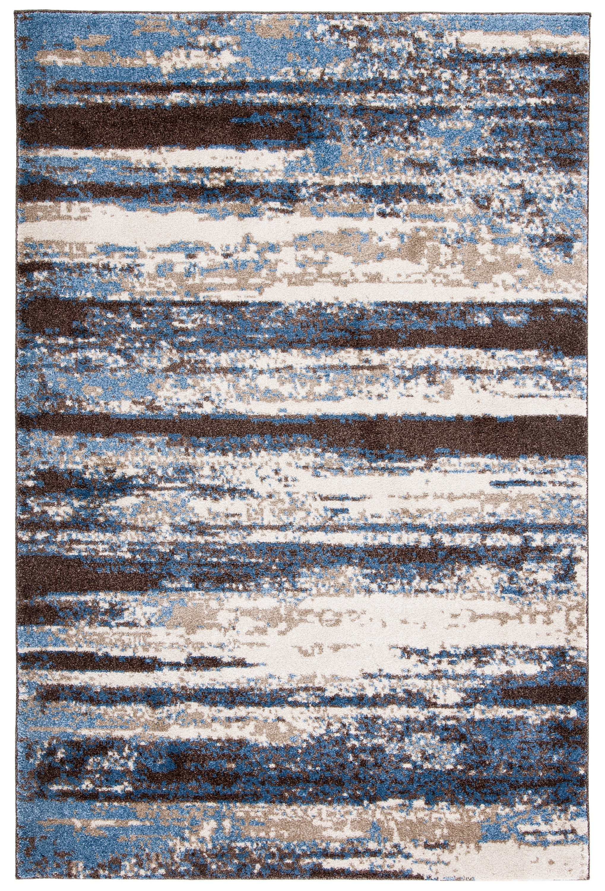 Cream & Blue Abstract Shag Area Rug 5' x 8' - Easy Care Synthetic