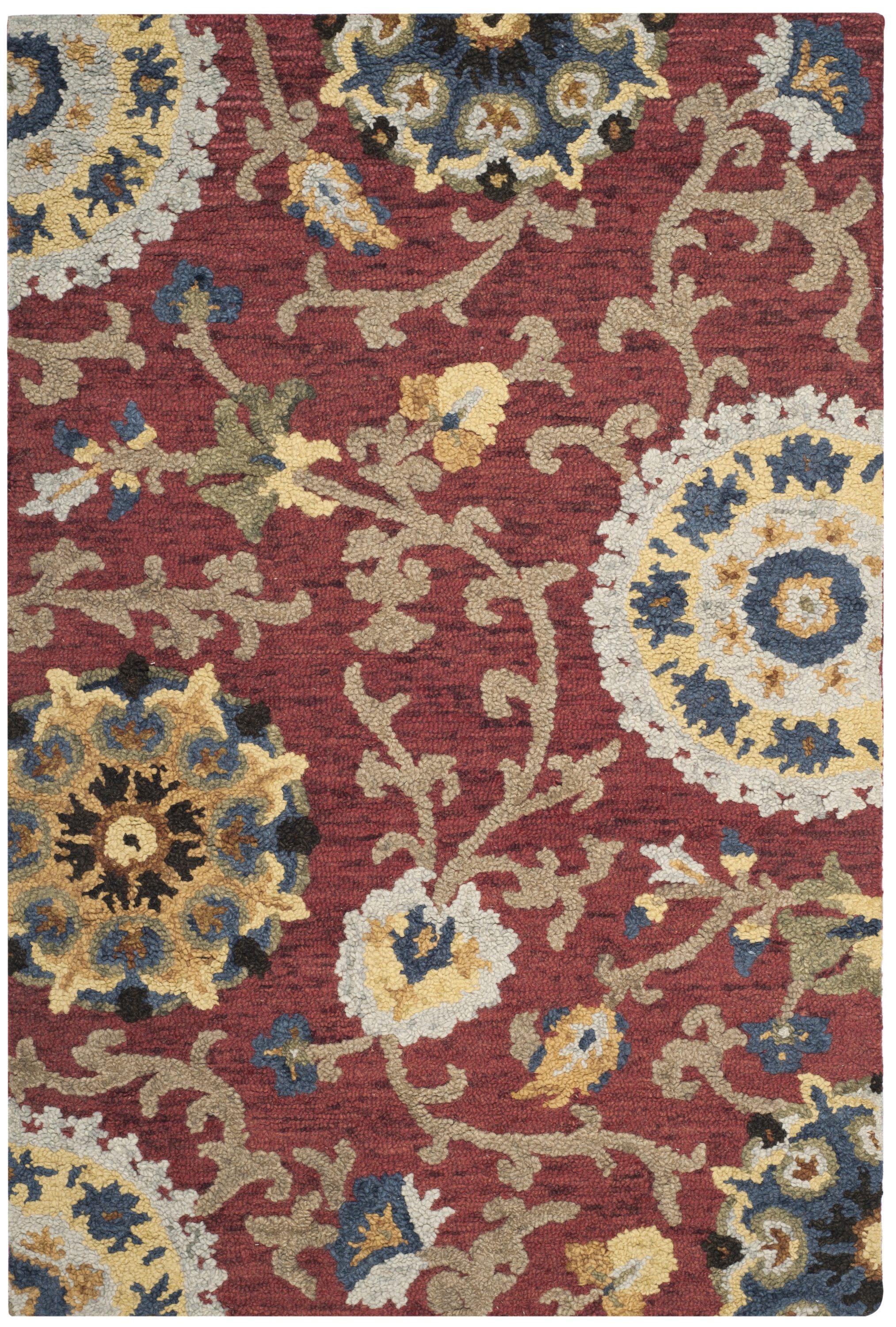 Safavieh BLM401C-4 Blossom Strasburg 4 x 6 (ft) Tufted Wool Red/Multi Rectangular Indoor Floral/Botanical Farmhouse/Cottage Area rug