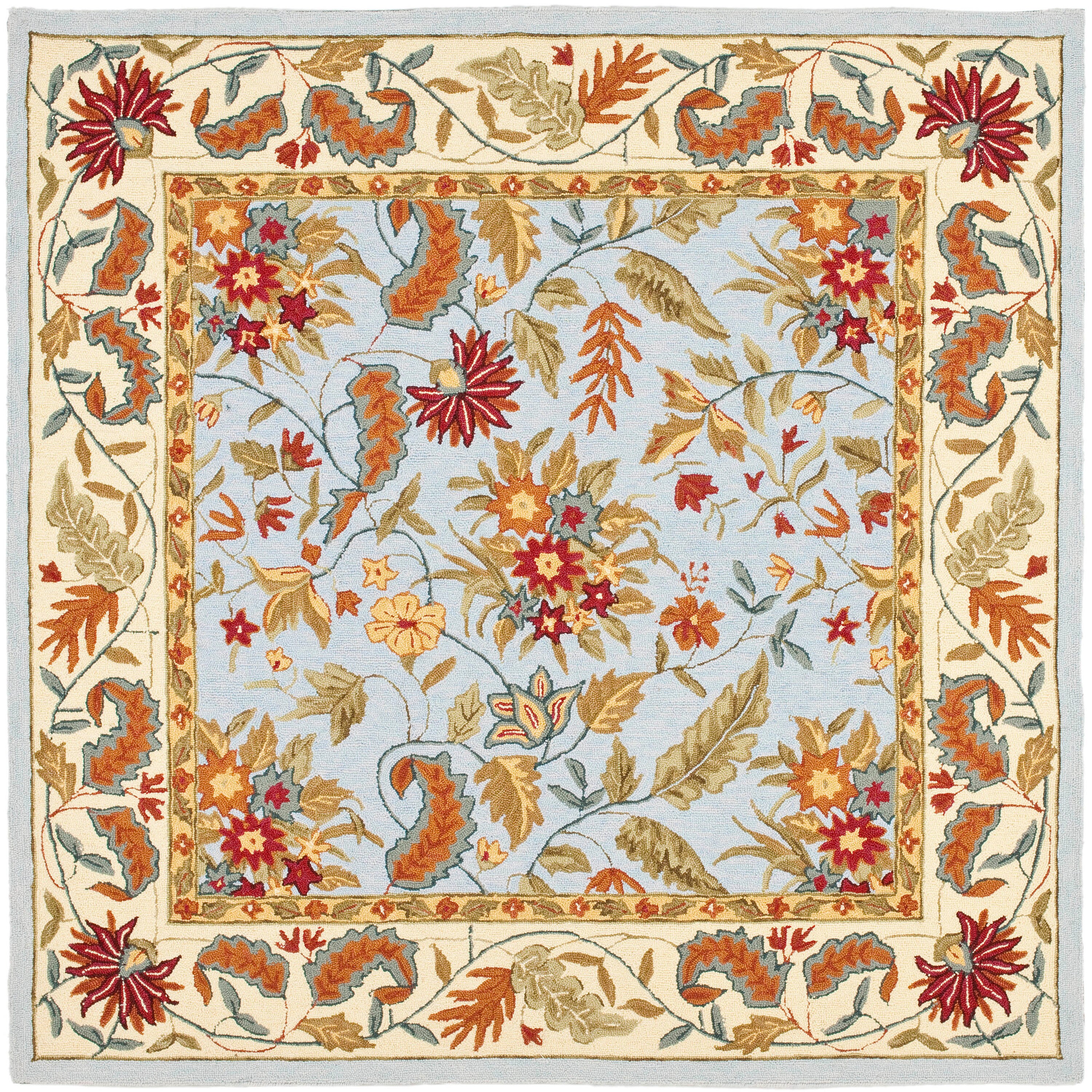 Safavieh HK141D-6SQ Chelsea Spring 6 x 6 (ft) Tufted Wool Light Blue/Multi Square Indoor Floral/Botanical Farmhouse/Cottage Area rug