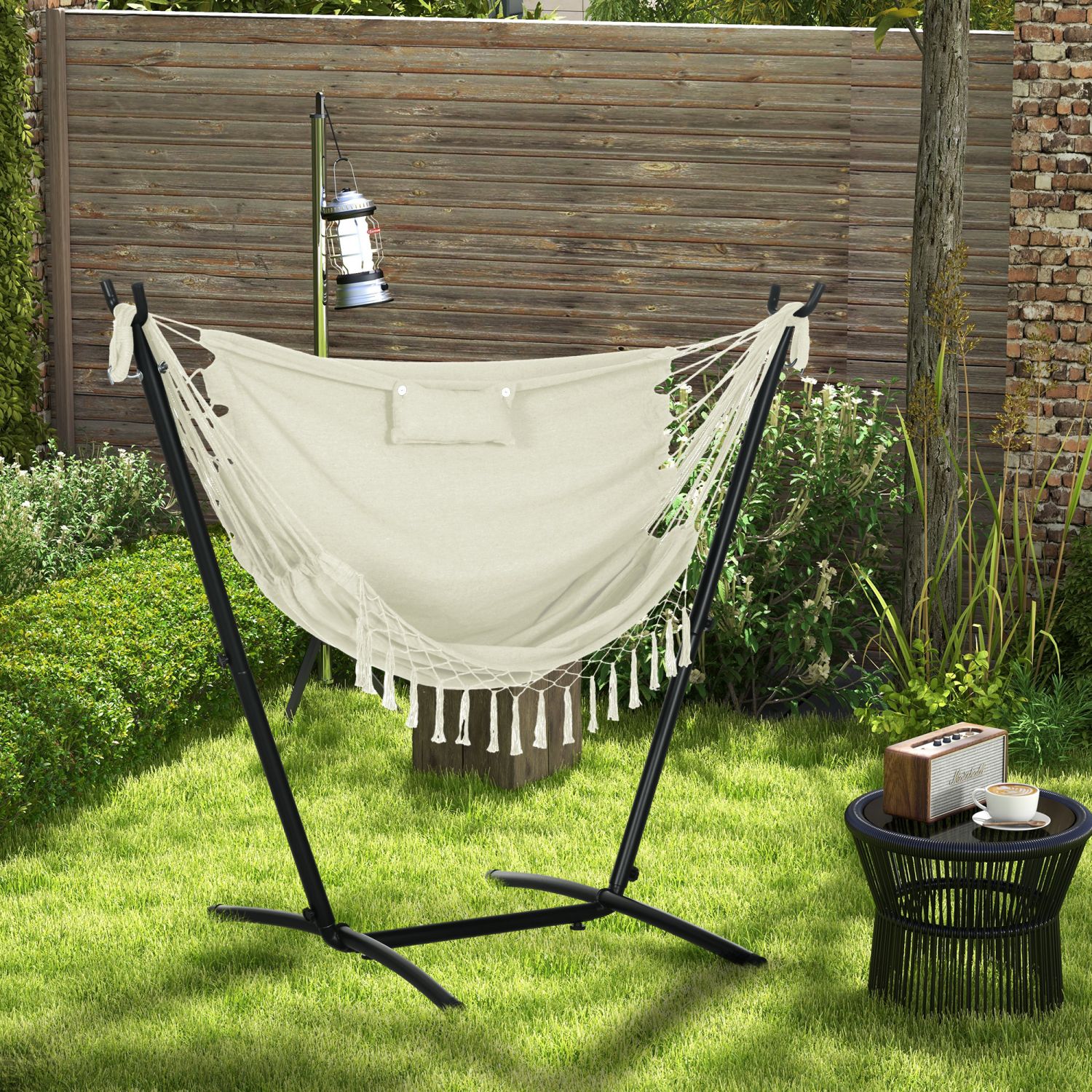ToolCat PG2-178-PT White Woven Hammock chair with Stand