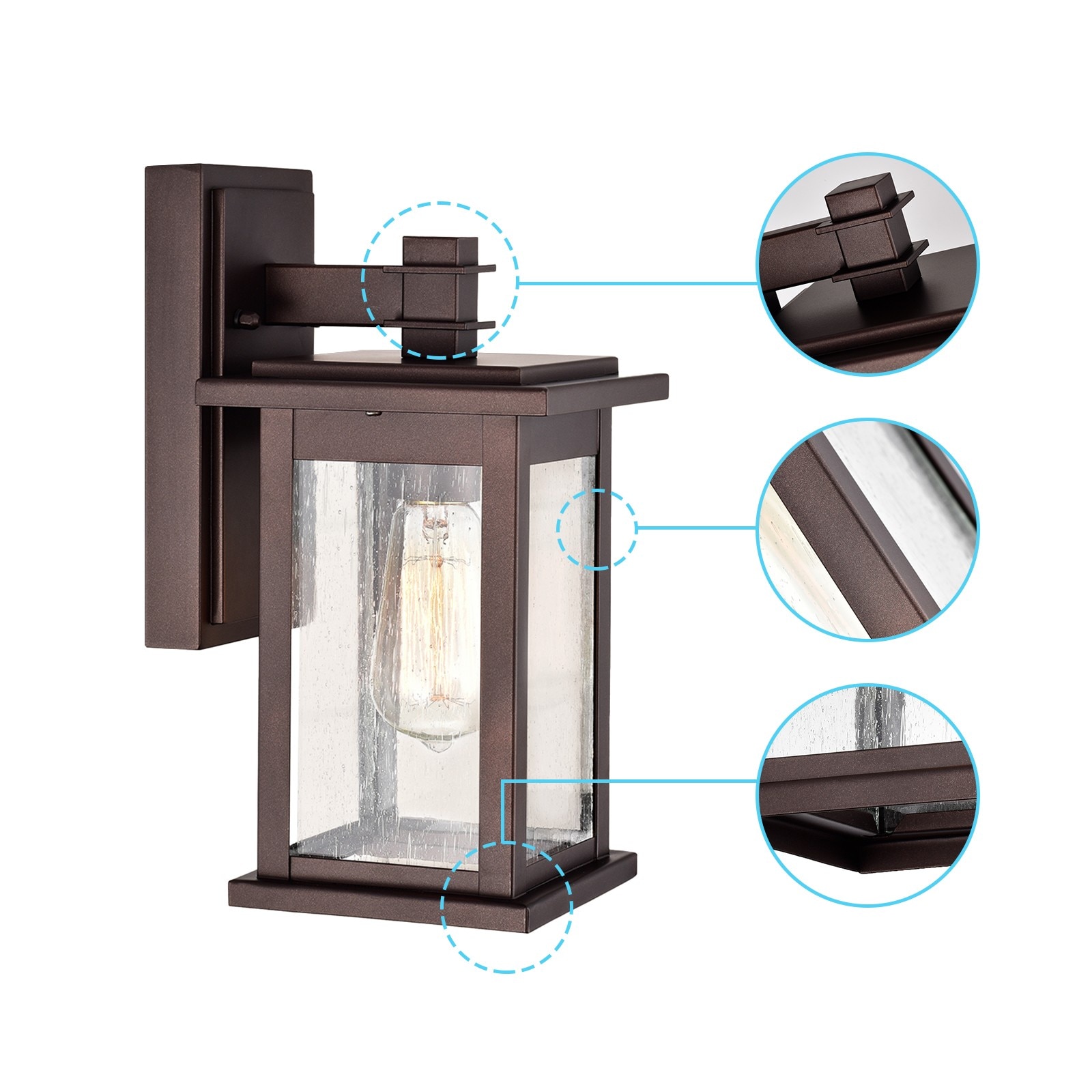 Transitional Seedy Glass & Bronze 13" Outdoor Wall Sconce