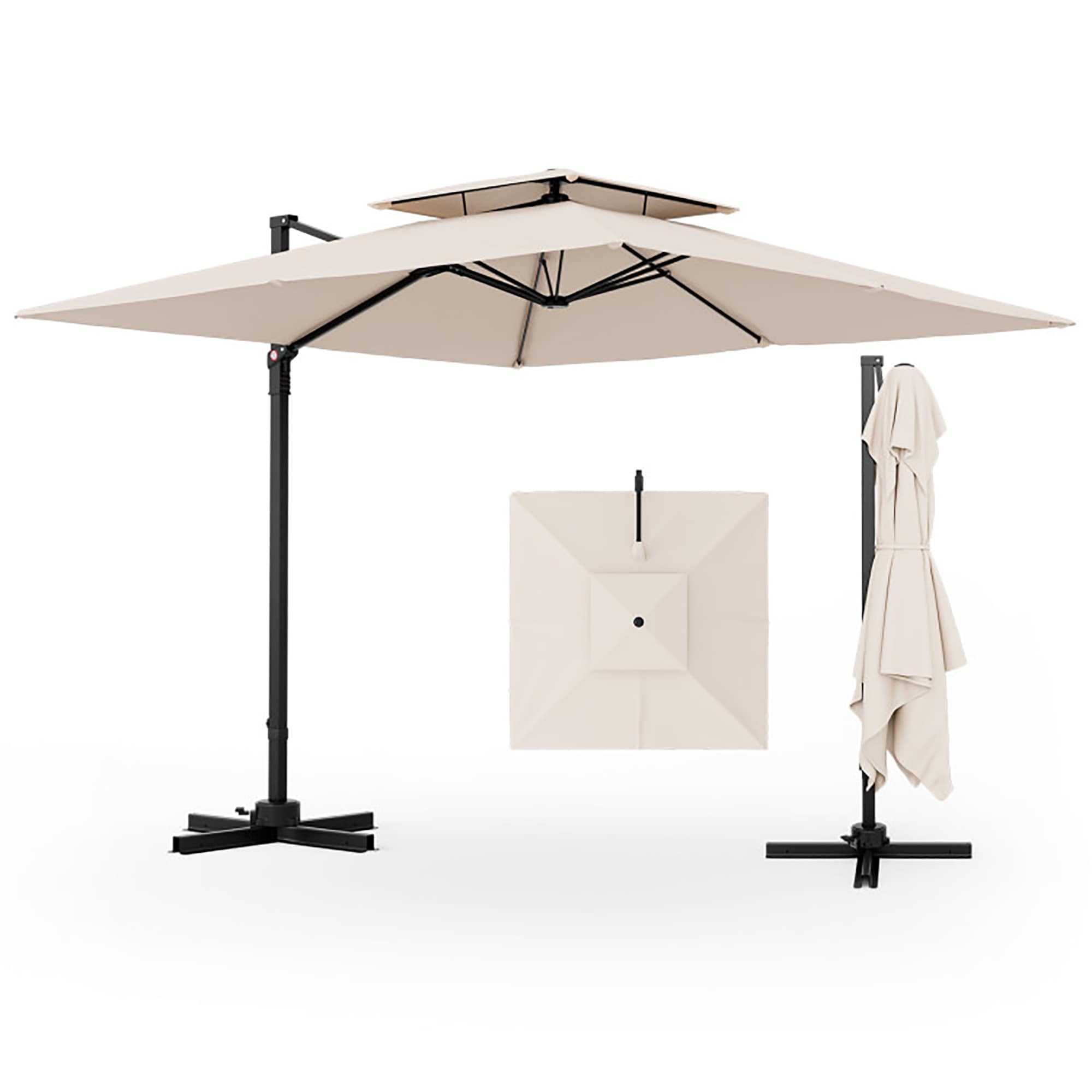 CASAINC WF-SM-11RD 9.5-ft Aluminum Beige No-tilt Cantilever Patio Umbrella