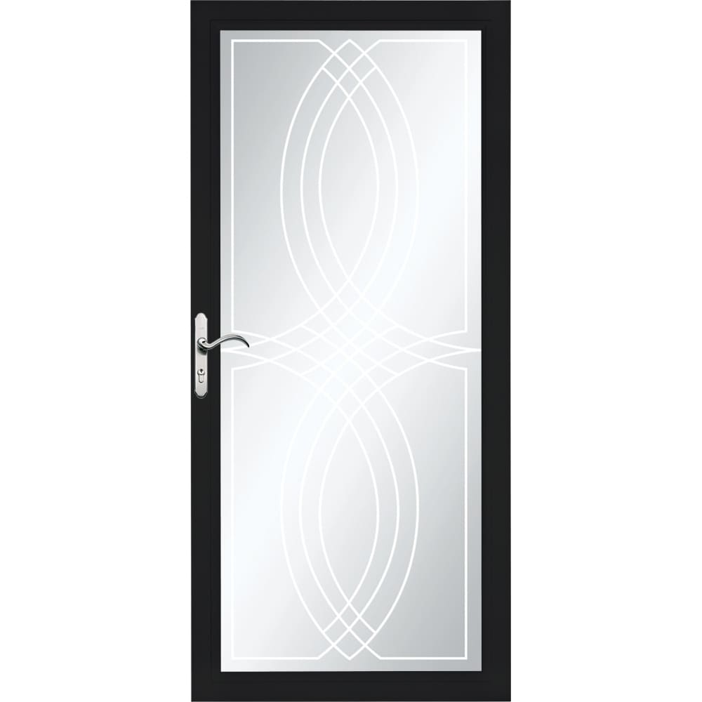 Select 36-in x 81-in Black Aluminum Storm Door Full-view with Interchangeable Screen Satin Nickel Handle Included | - Pella 6000CB05217