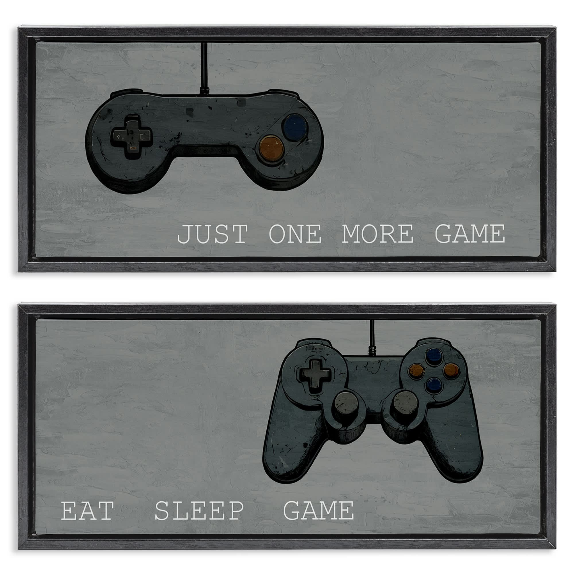 Stupell Industries B2-805-FFB-2PC-10X24 Gamer Phrases on Grey 2pc Floating Frame Set design by Kim Allen