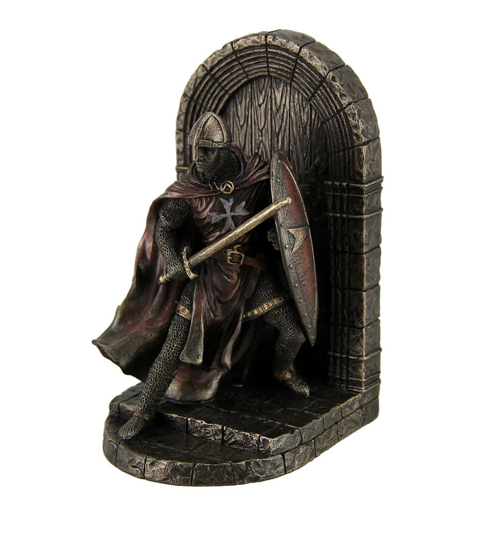 Veronese Design US-WU76973A4 Maltese Crusader Statue in Armor Guarding Door Holding Shield and Sword Bookend