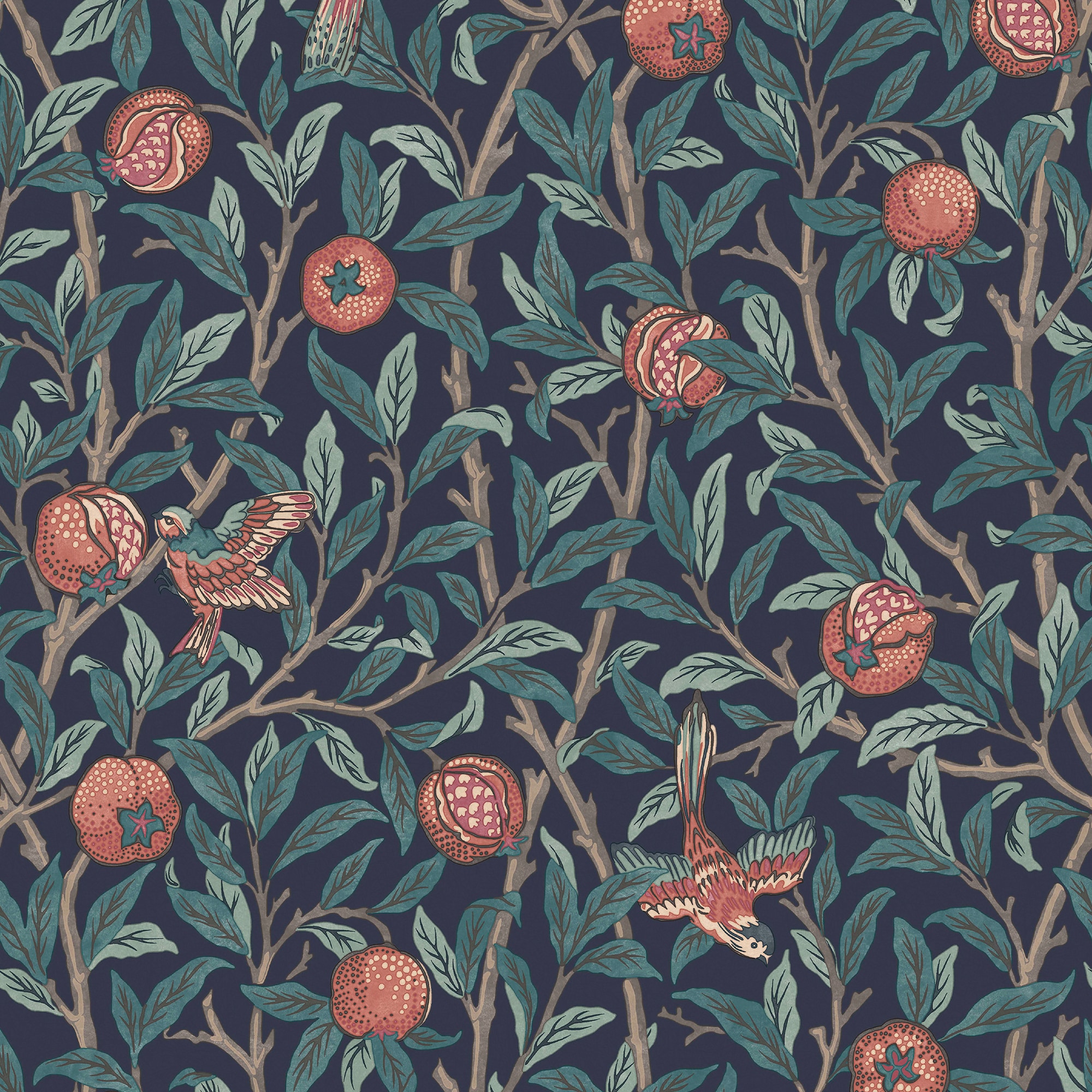 William Morris Navy Blue Floral Vinyl Wallpaper Roll