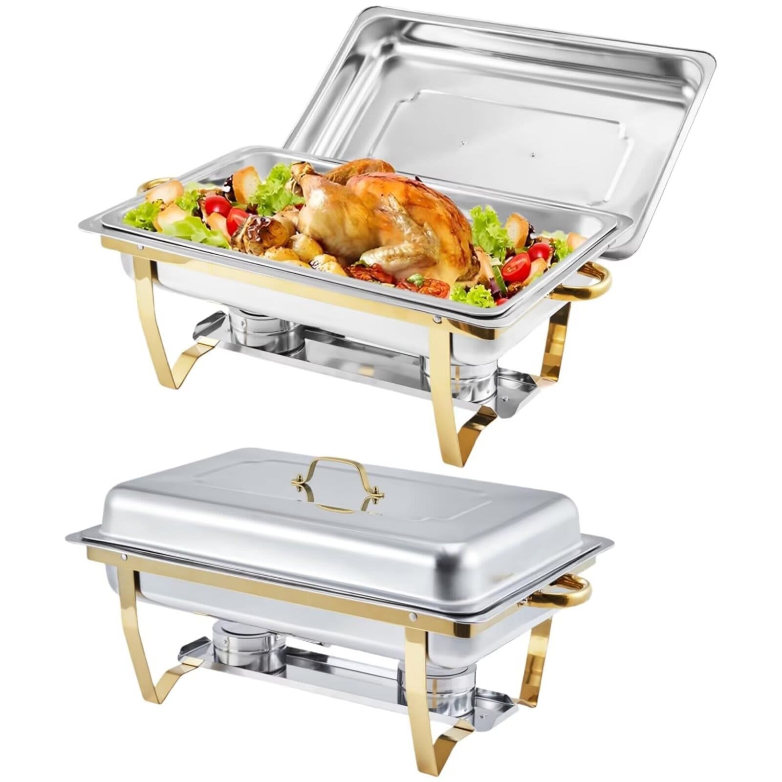 WhizMax Chafing Dishes for Buffet 2 Pack 8 QT Stainless Steel Chafer with 2 Full Size Pans Rectangle Buffet Servers and Warmers Set with Folding Frame for Parties Events Wedding Banquet-Gold #JXNAG-PHO-16COXDKL