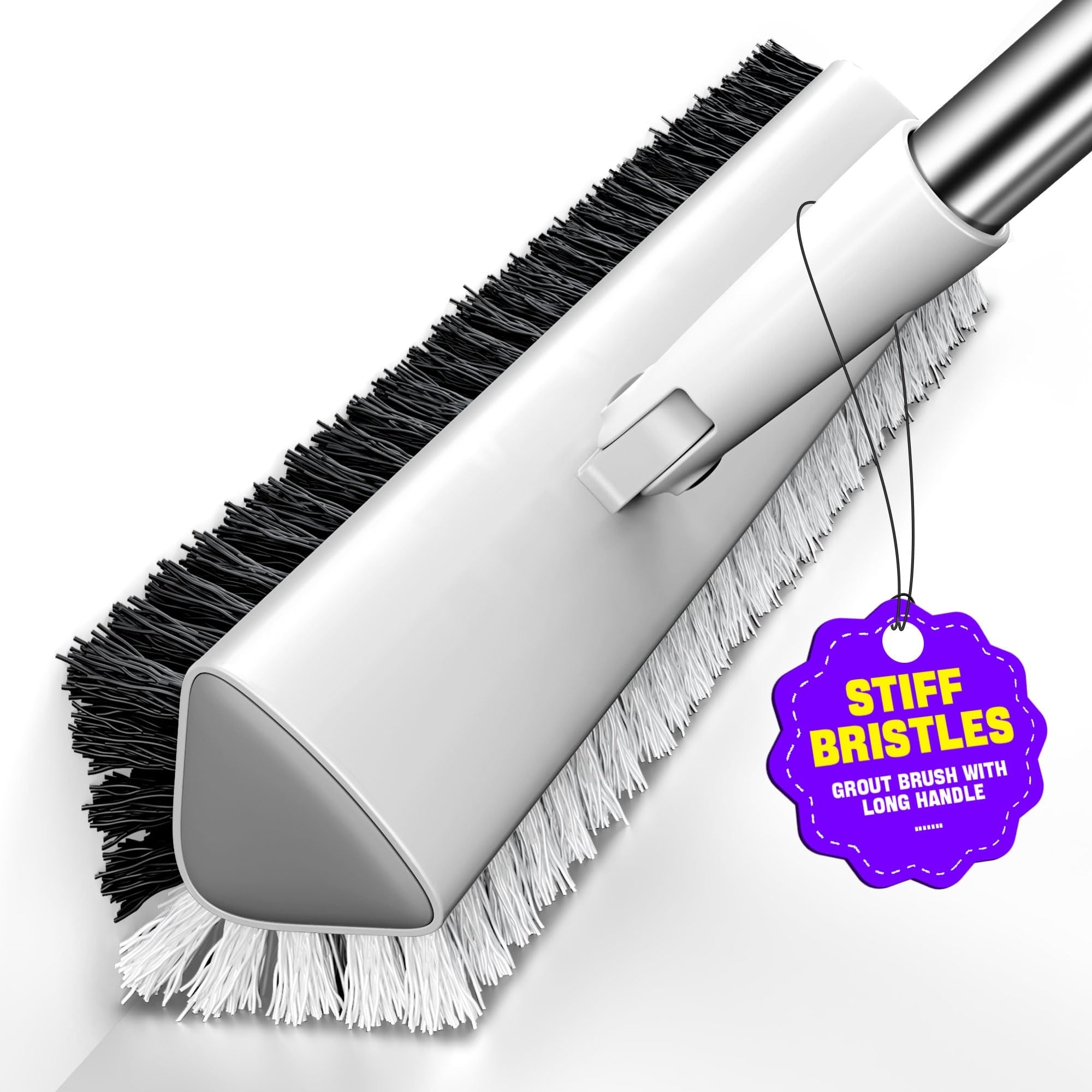 Anqtovp  grout brush with 180 degree swivel head V shape stiff bristles long heavy duty handle for deep cleaning tile grout shower kitchen floors 1 Piece