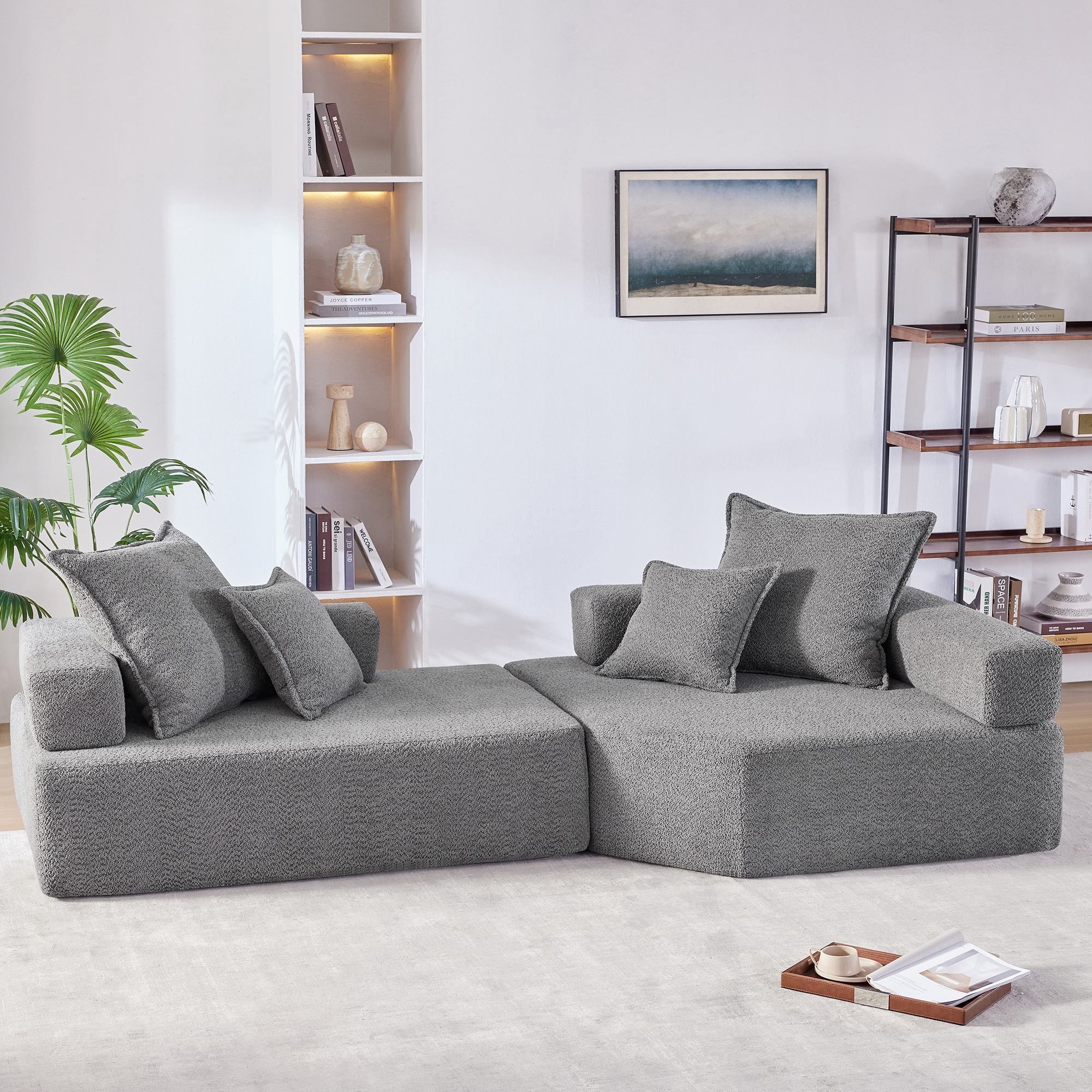 ModernLuxe N723S0294E Oversized Modular Sectional SofaLuxury Boucle Floor Couch SetConvertible Compressed CouchSpacious FoamFilled Sofa for Living Room2 PC Free Combination2 Colors