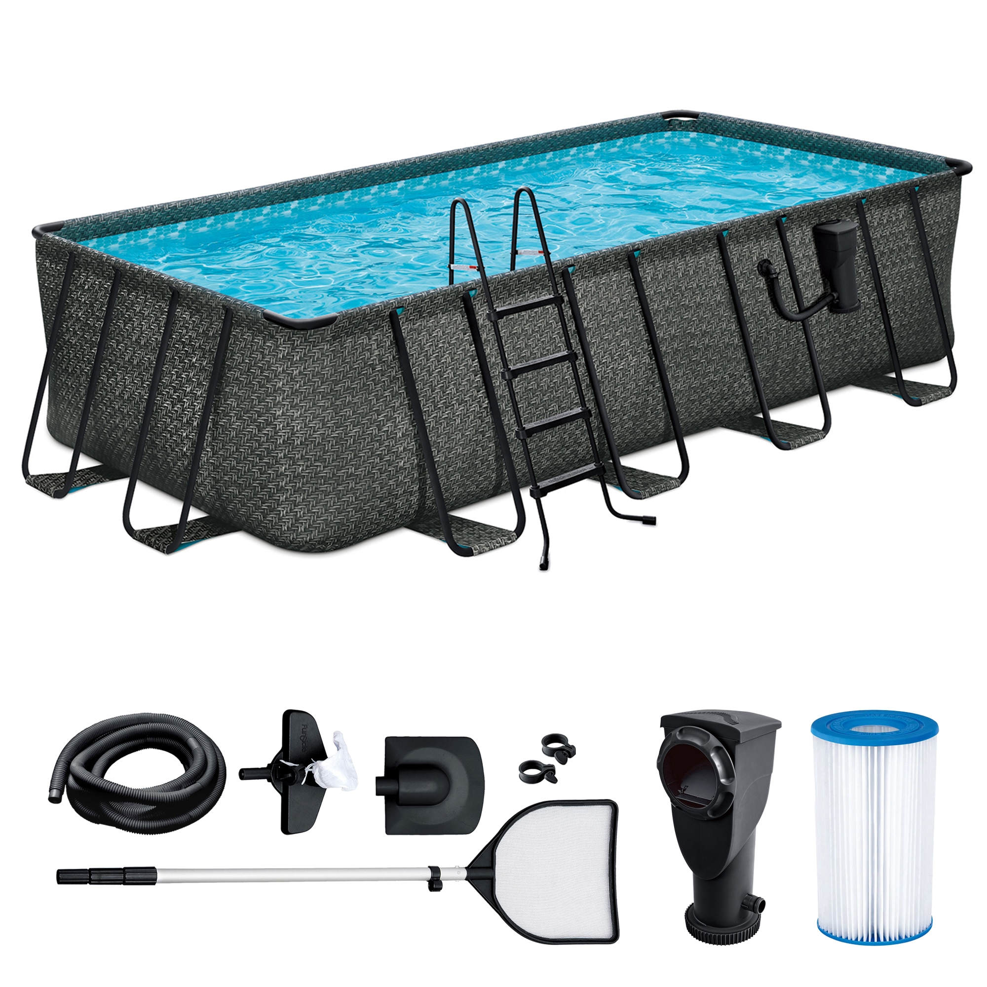 Funsicle 308898 18ft x 9ft x 52 Inch Oasis Rectangle Outdoor Above Ground Swimming Pool