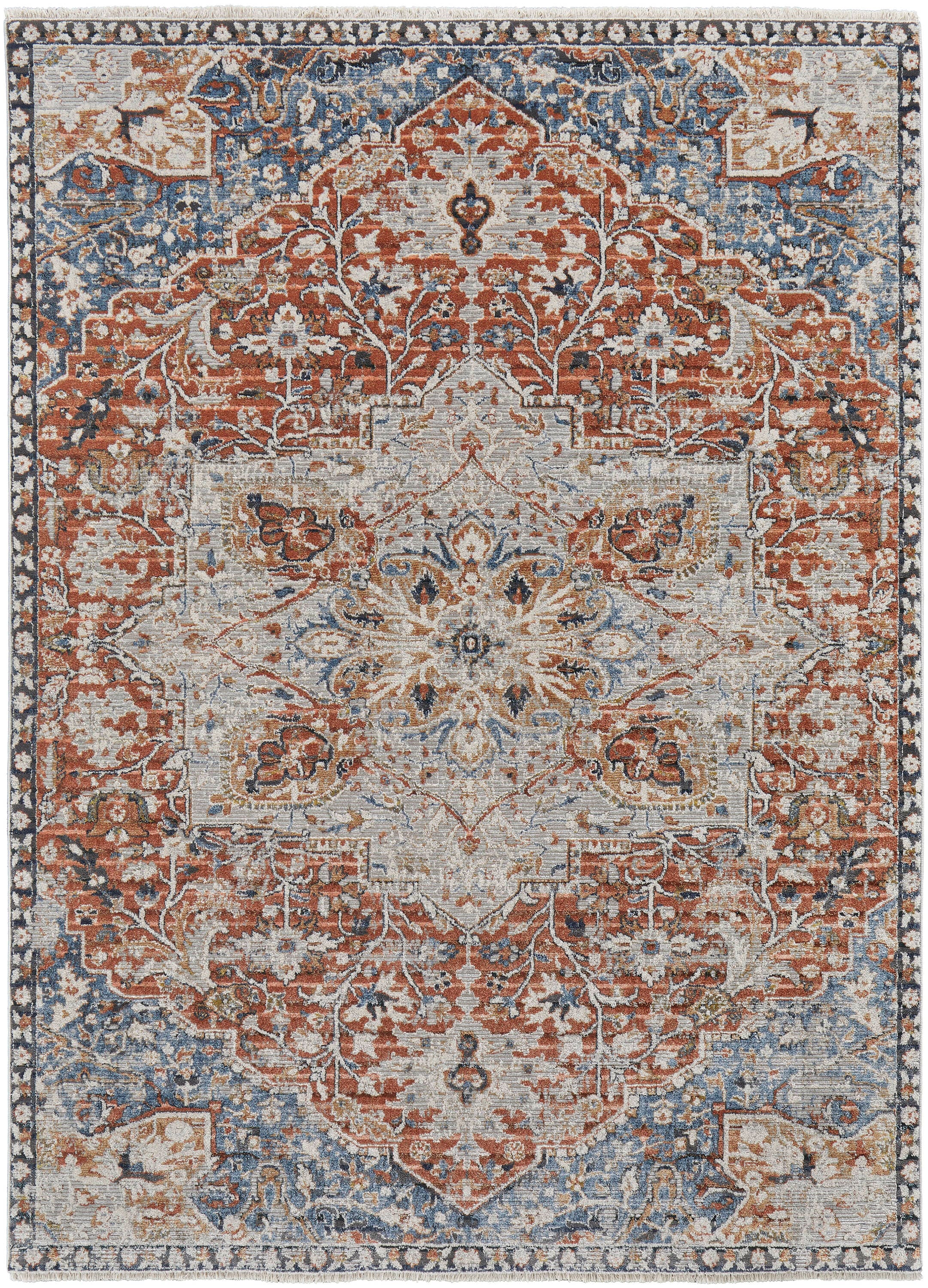 Room Envy KAIR39HXREDBLUP00 2 x 3 (ft) Loomed Polypropylene Orange/Ivory/Blue Rectangular Indoor Medallion Area rug