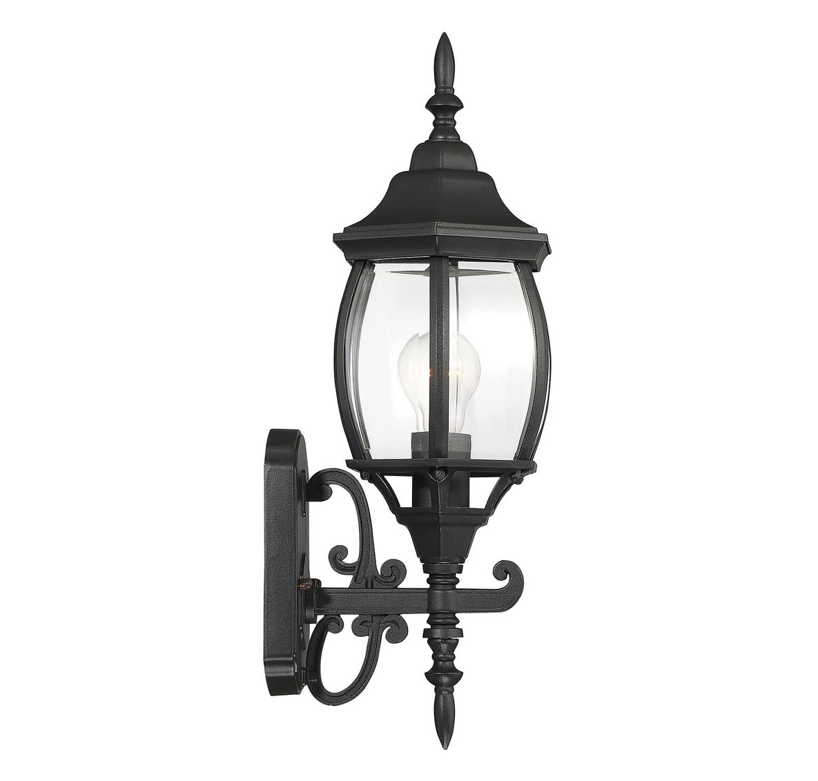 Black Transitional Outdoor Lantern Wall Sconce with Clear Glass