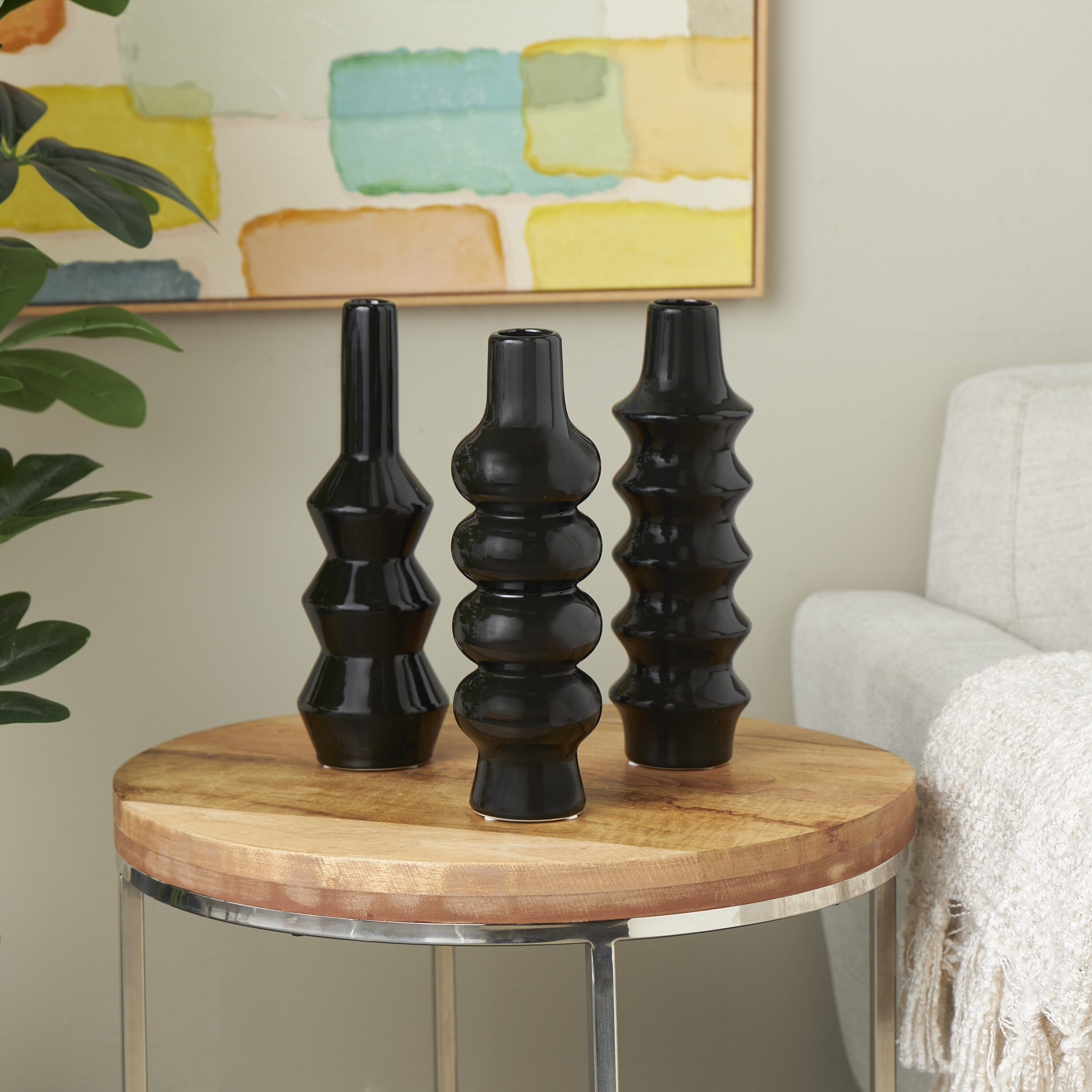 Grayson Lane 821847 3 -Pack Black Ceramic Modern Vase