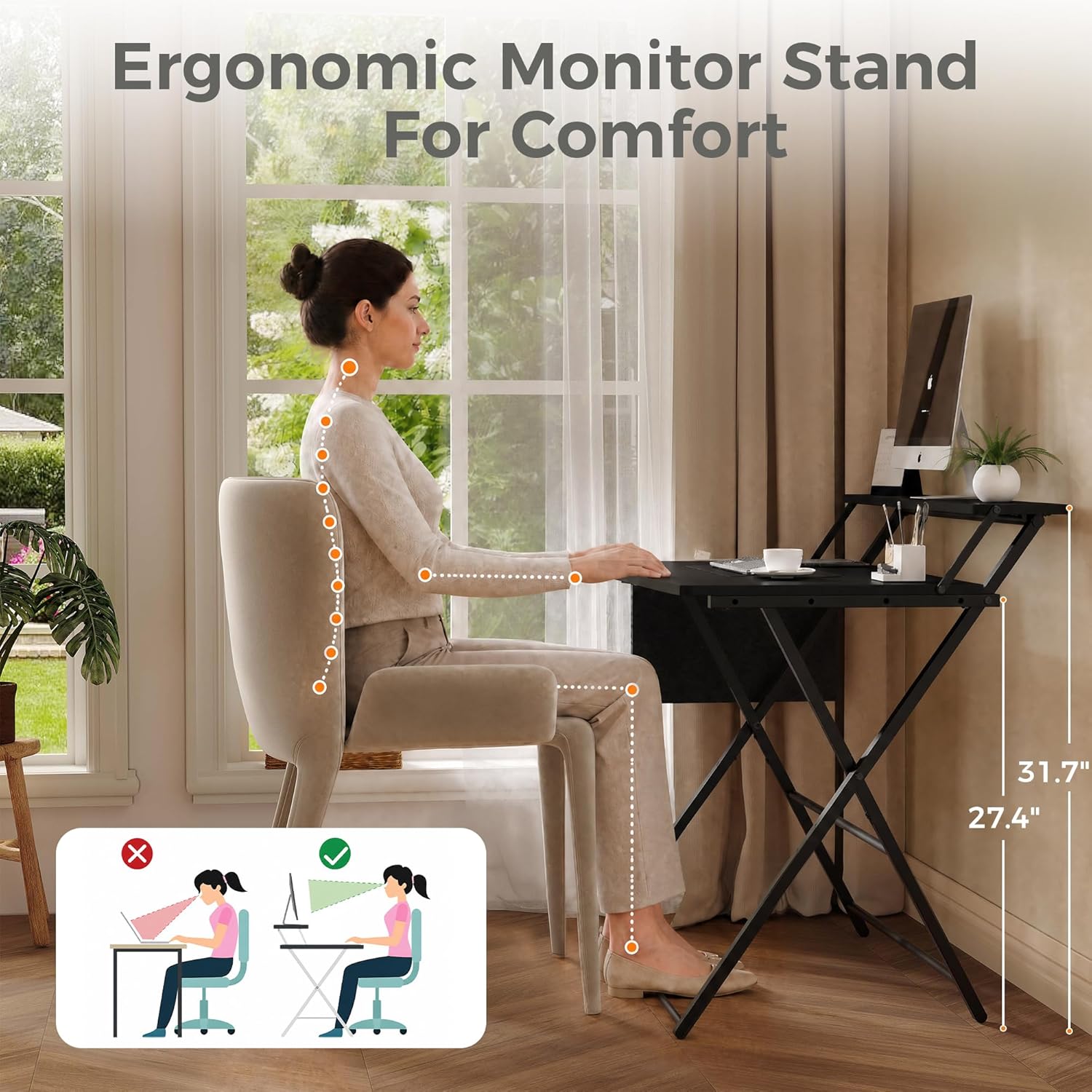 Garvee Black No Assembly 32 Inch Folding Computer Desk with Monitor ...