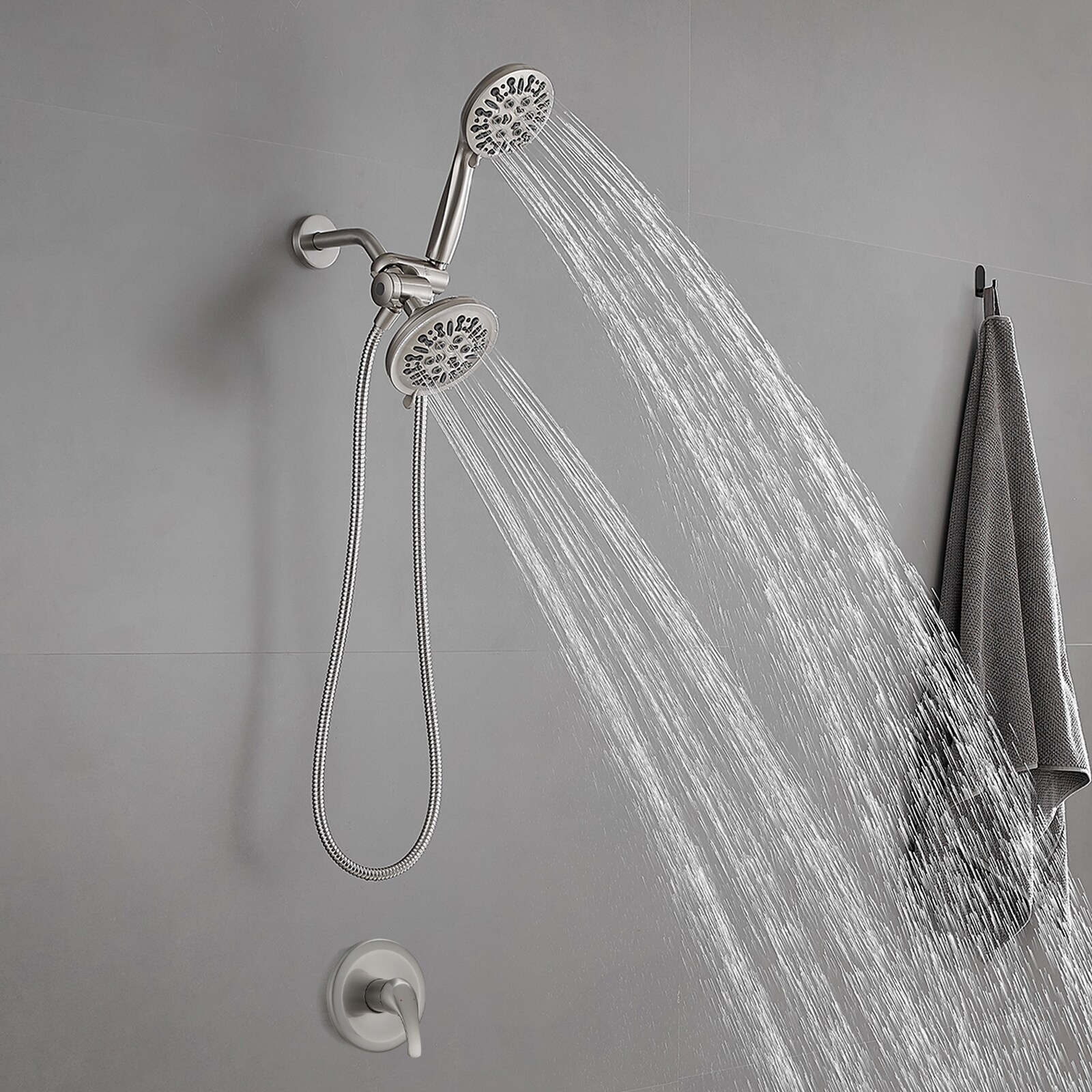 Brushed Nickel Dual Function Handheld Rain Shower Faucet Set