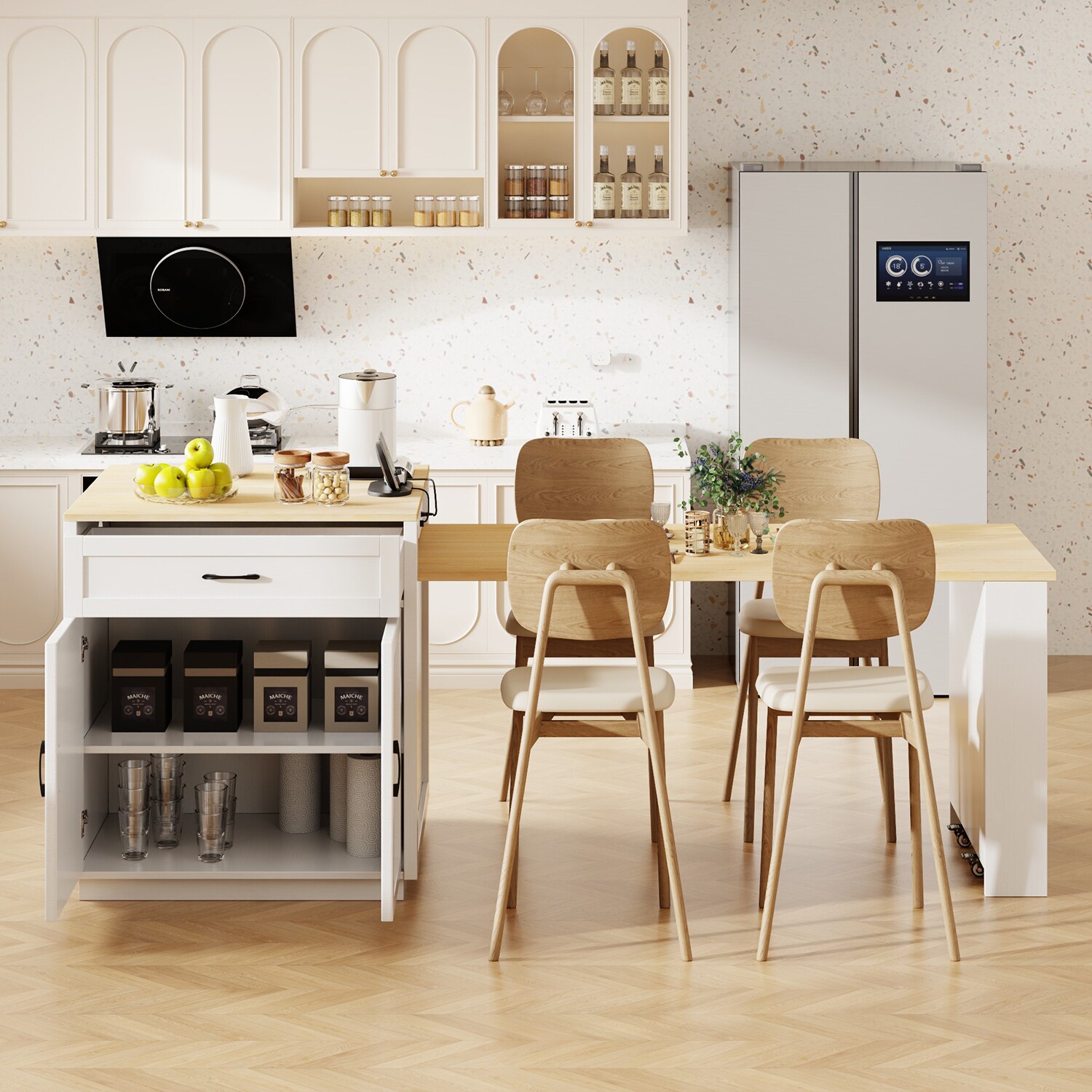 GZMR White MDF Base with MDF Rolling Kitchen Island ( 27.6-in x 82.7-in ...