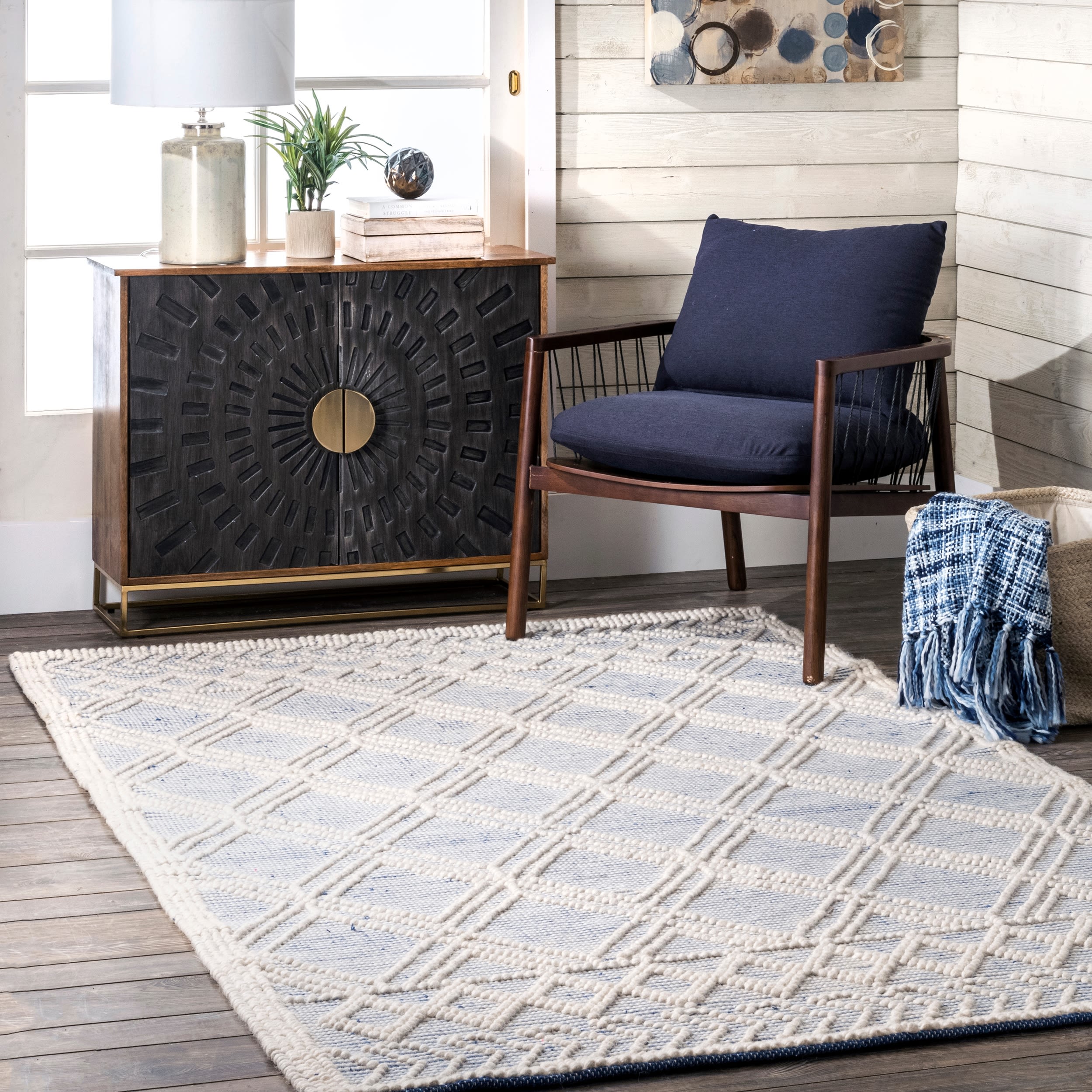 nuLOOM VESR01D-76096 Milly 8 x 10 (ft) Wool Blue Rectangular Indoor Trellis Area rug
