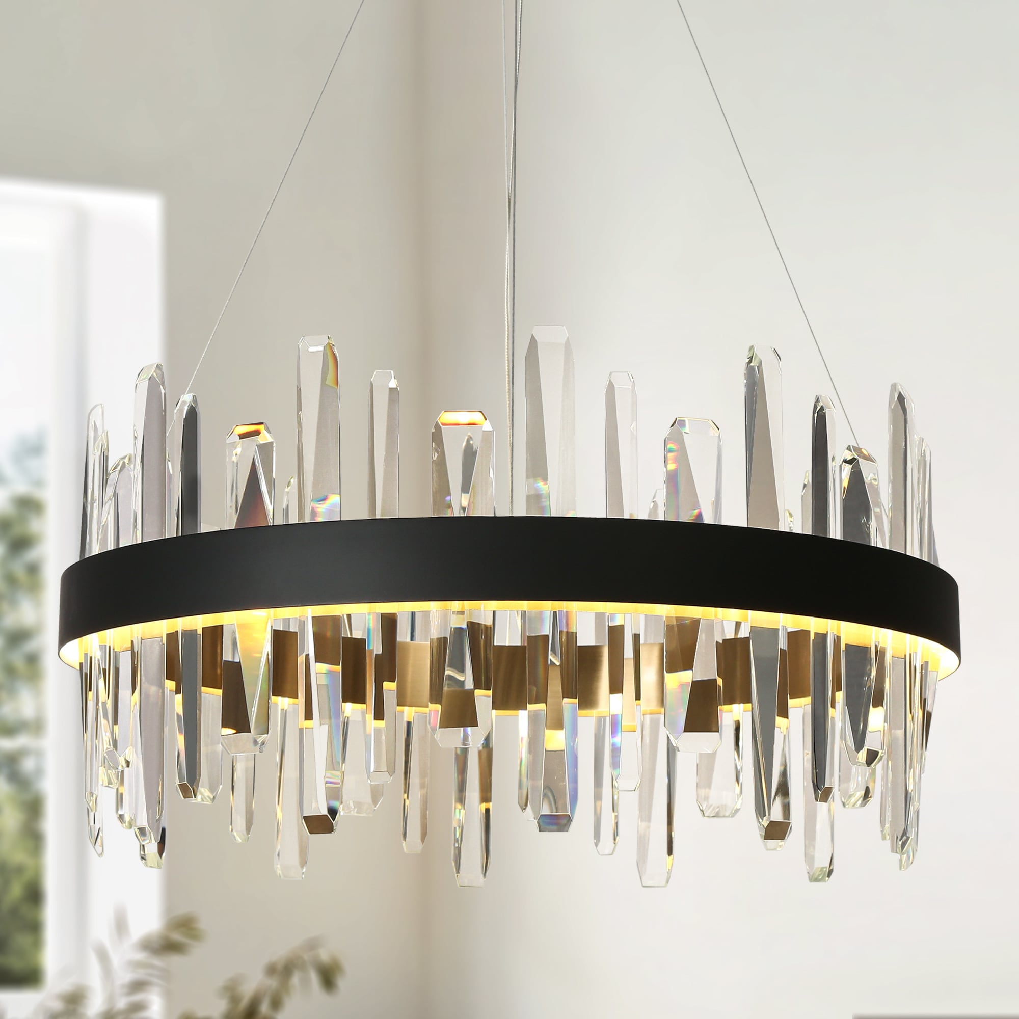 LNC HA04964B Combrocollia 1 -Light Matte Black Modern/contemporary Integrated LED Crystal For Use in Bedrooms, Dining Rooms, Foyers, Kitchens, Living Rooms Chandelier