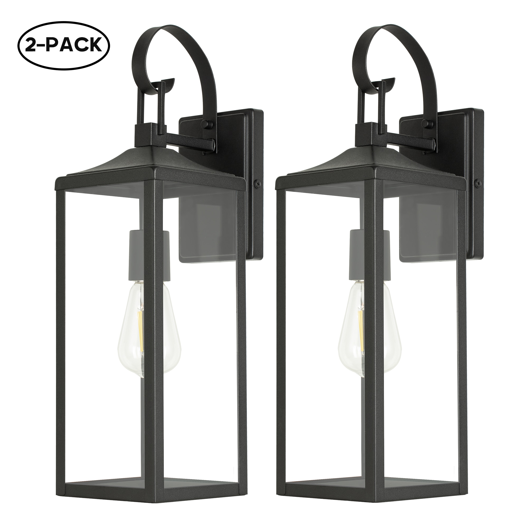 Hukoro 2FL14252-BK 2 -Pack 1 -Light 21-in H Matte Black Hardwired Outdoor Wall Light