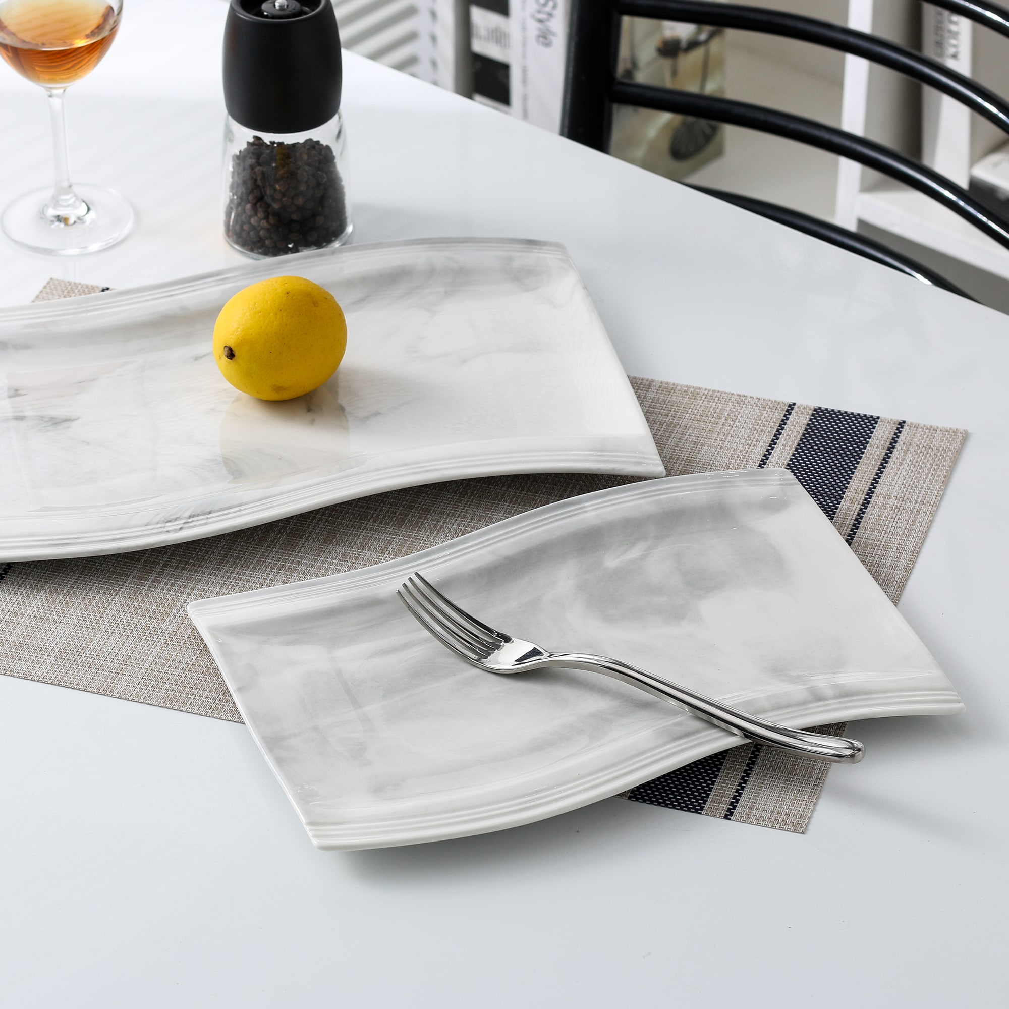 MALACASA 2-Piece Gray Porcelain Dinnerware in the Serveware