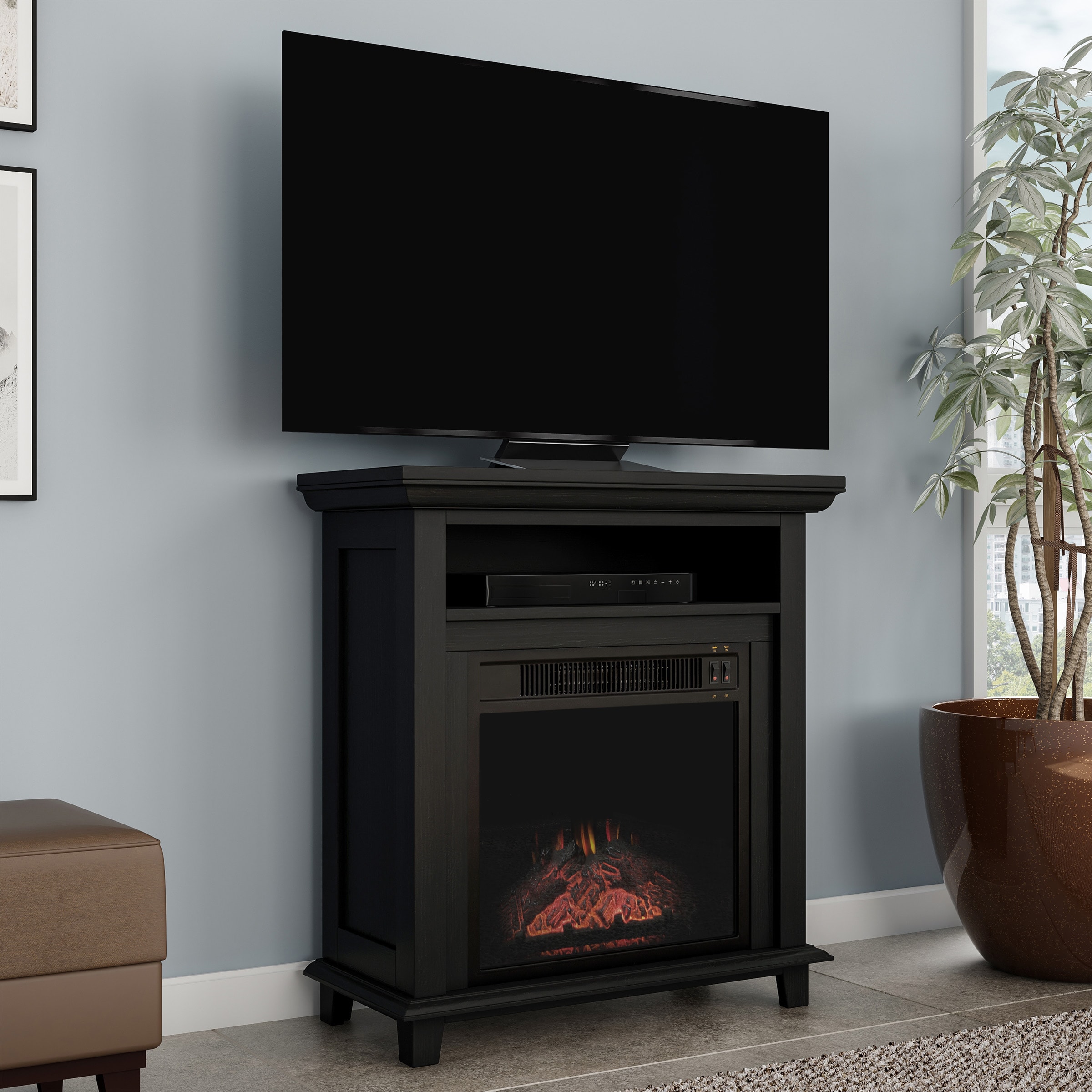 Hastings Home 27-in W Black TV Stand with LED Electric Fireplace 240282ZSX Sansujyuku sansujyuku.com