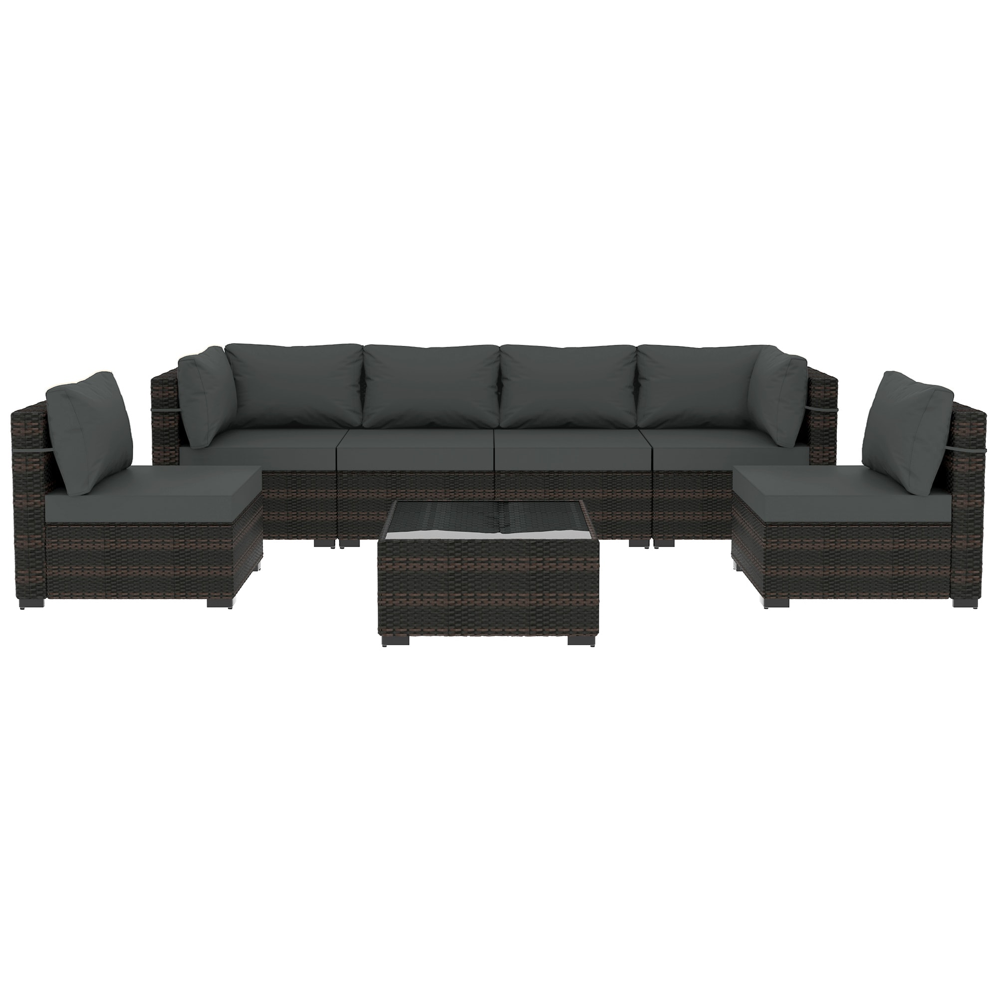 Patio Watcher LS-PQ-B3 7 -Piece Rattan Patio Conversation Set with Gray Cushions
