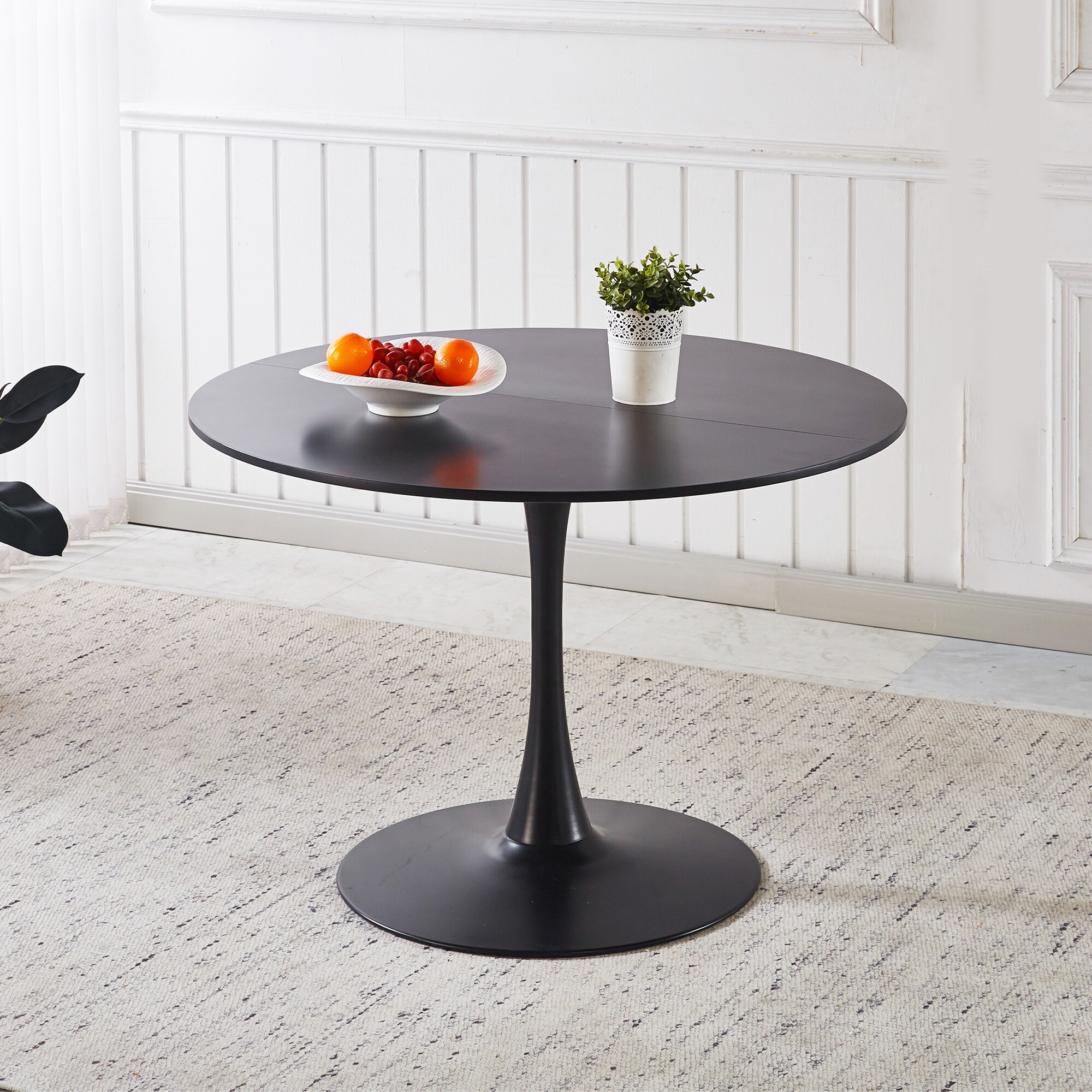 Huluwat - Black Color Top Tulip Table Mid-century Dining Table for 4-6 People Round MDF Table Top...