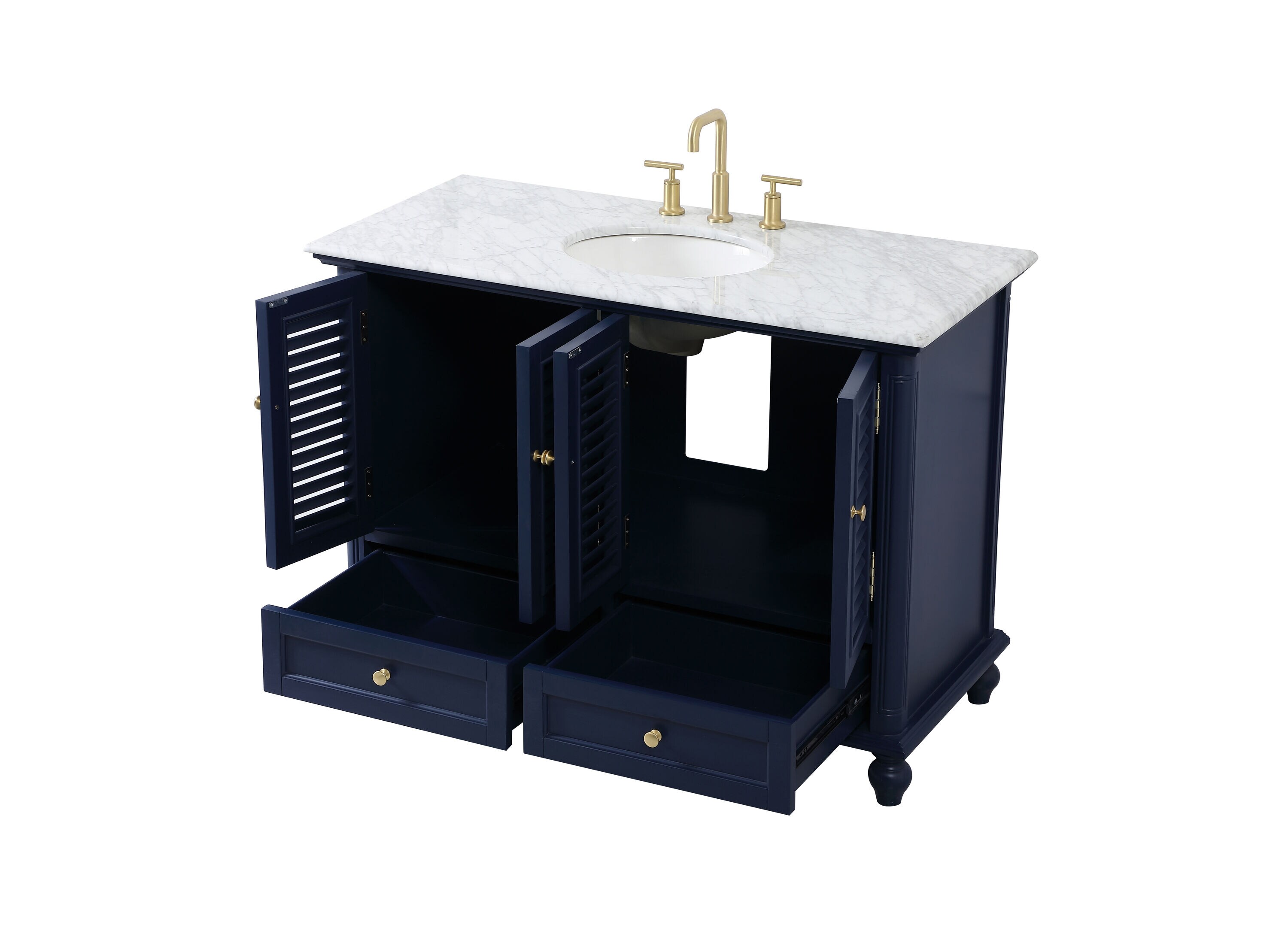 Rhodes 48" Blue Solid Wood Bathroom Vanity with Marble Top