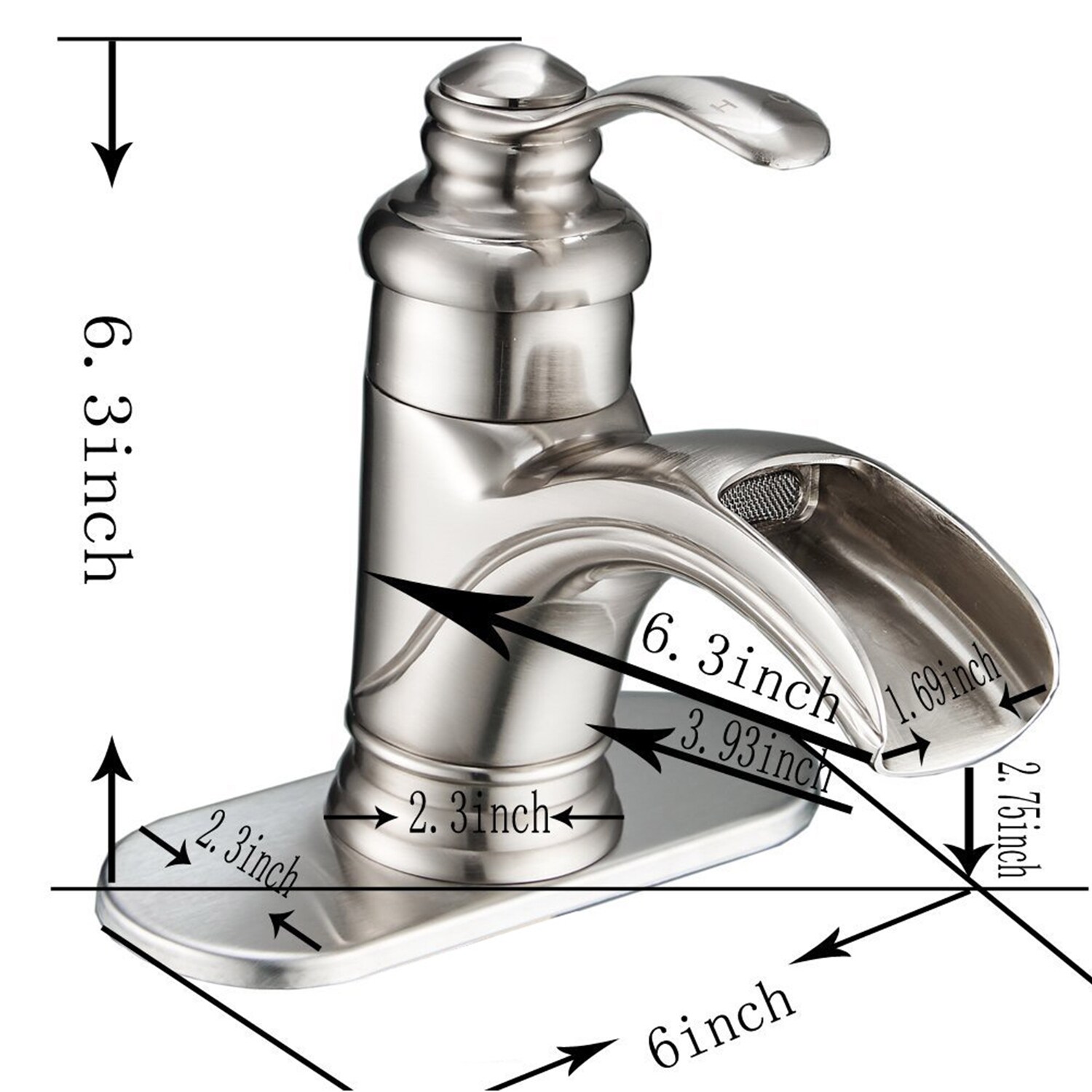 WELLFOR Brushed Nickel Single Hole 1-Handle Waterfall Bathroom Sink ...
